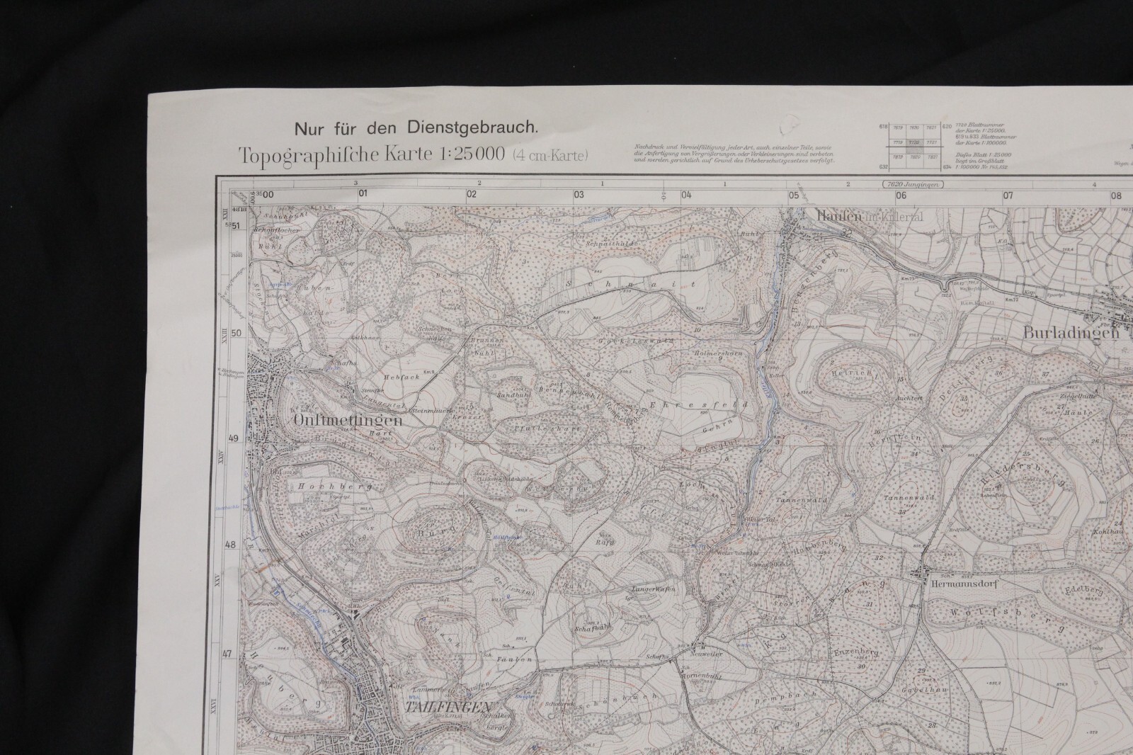 Ebinger Germany 1934 Geological Topographic Map 22.5″ x 22″ 57cm x 55cm