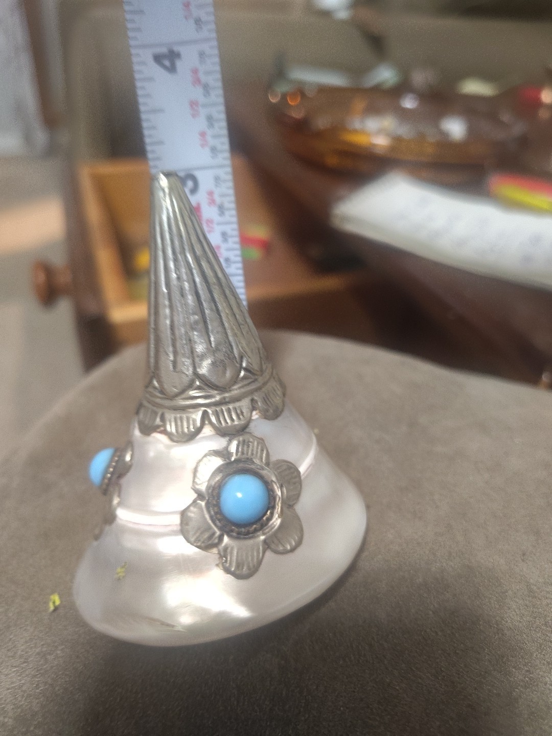 Vintage Tibetan Silver Conch Shell Trumpet Horn