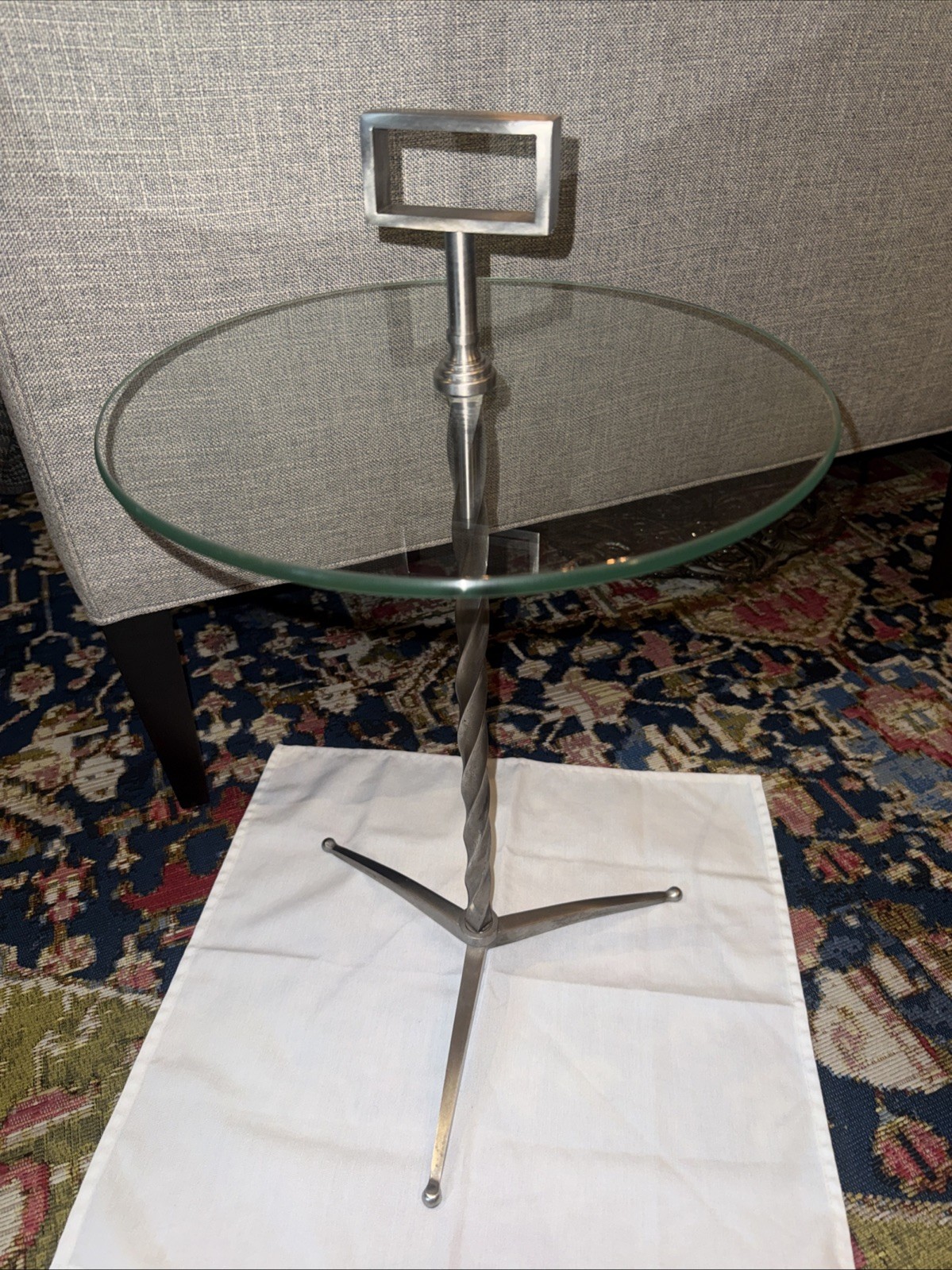 Vintage Metal Glass Cesare Lacca Style Side Table Tripod Footed Round