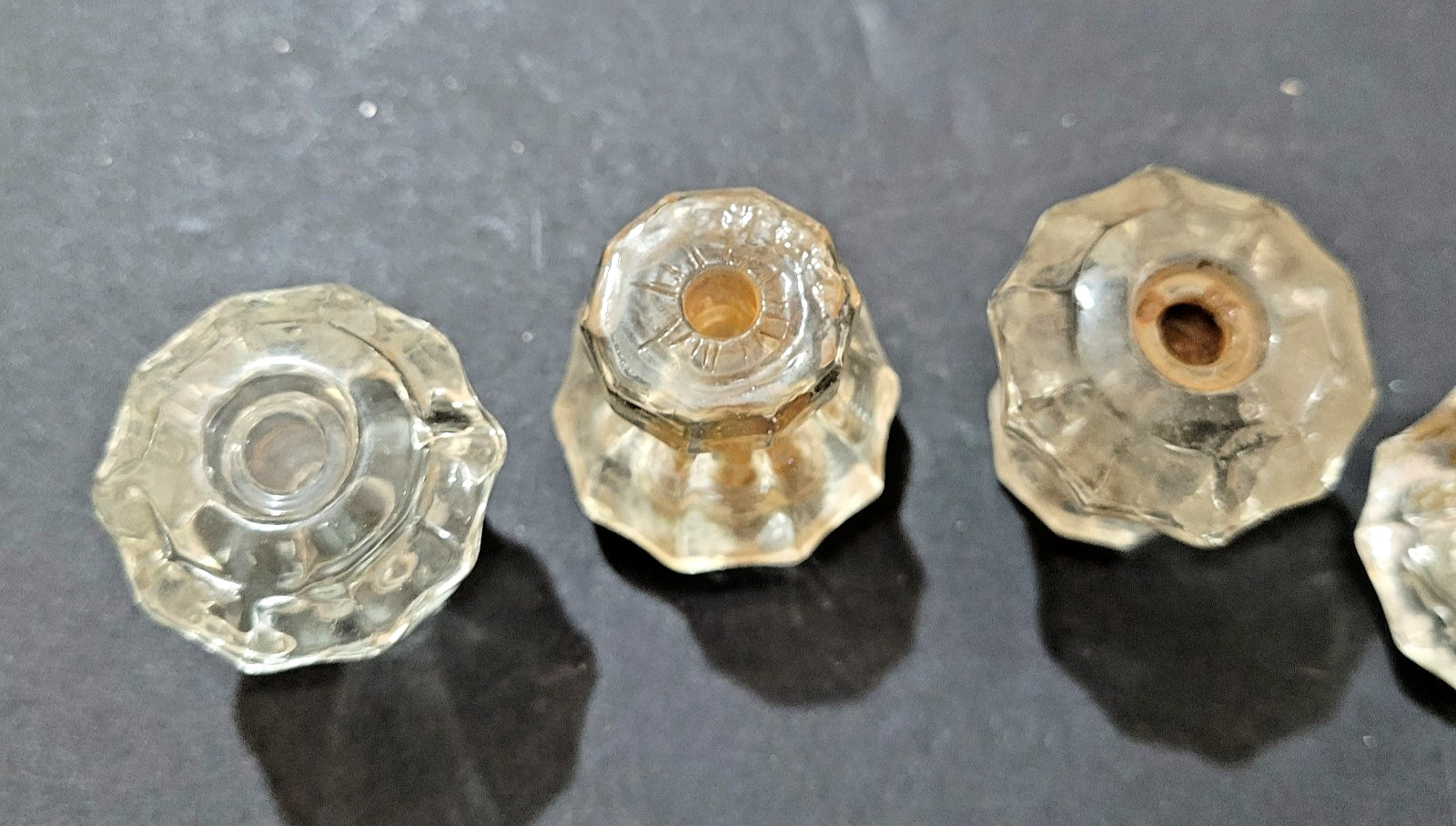 6 Clear Glass 10 Sided Drawer Pull Knobs Vintage 1-1/8″ tall