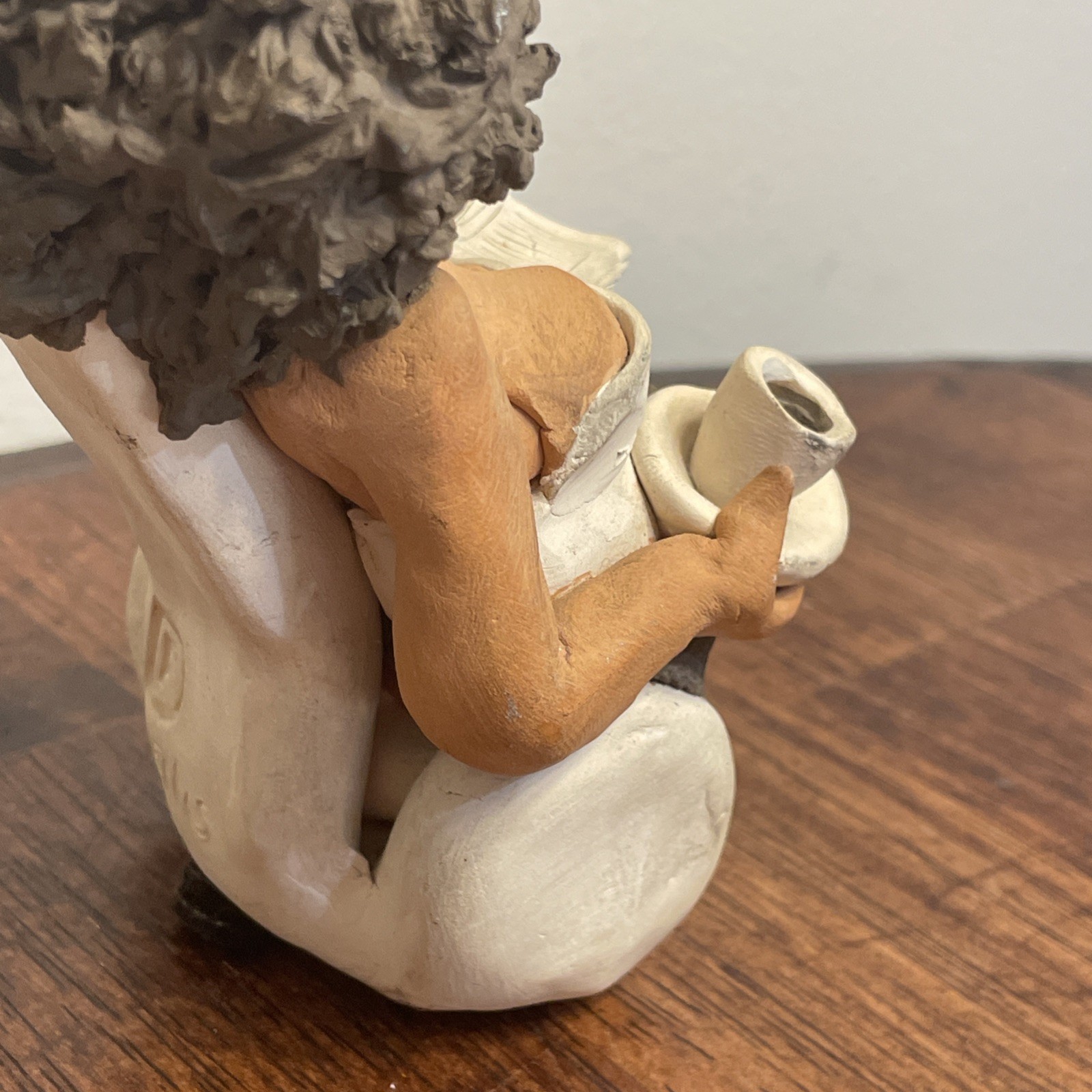 Denis Filtser Clay Figurine Woman Gossip Bench Phone Coffee Signed Pottery Art