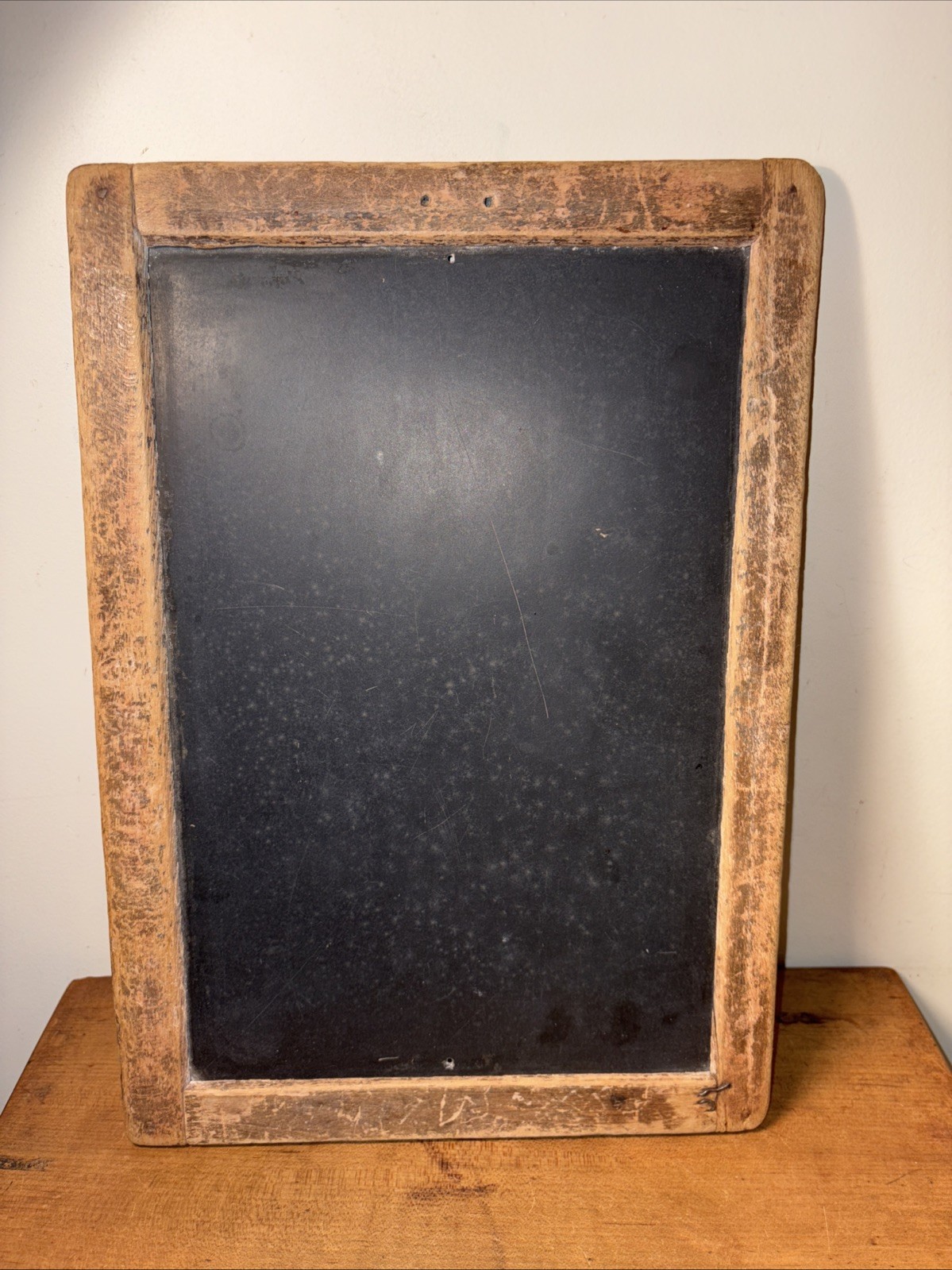 Primitive Antique School Slate Board 9-3/4”x 13-3/4” Two Sided Pegged Wood Frame