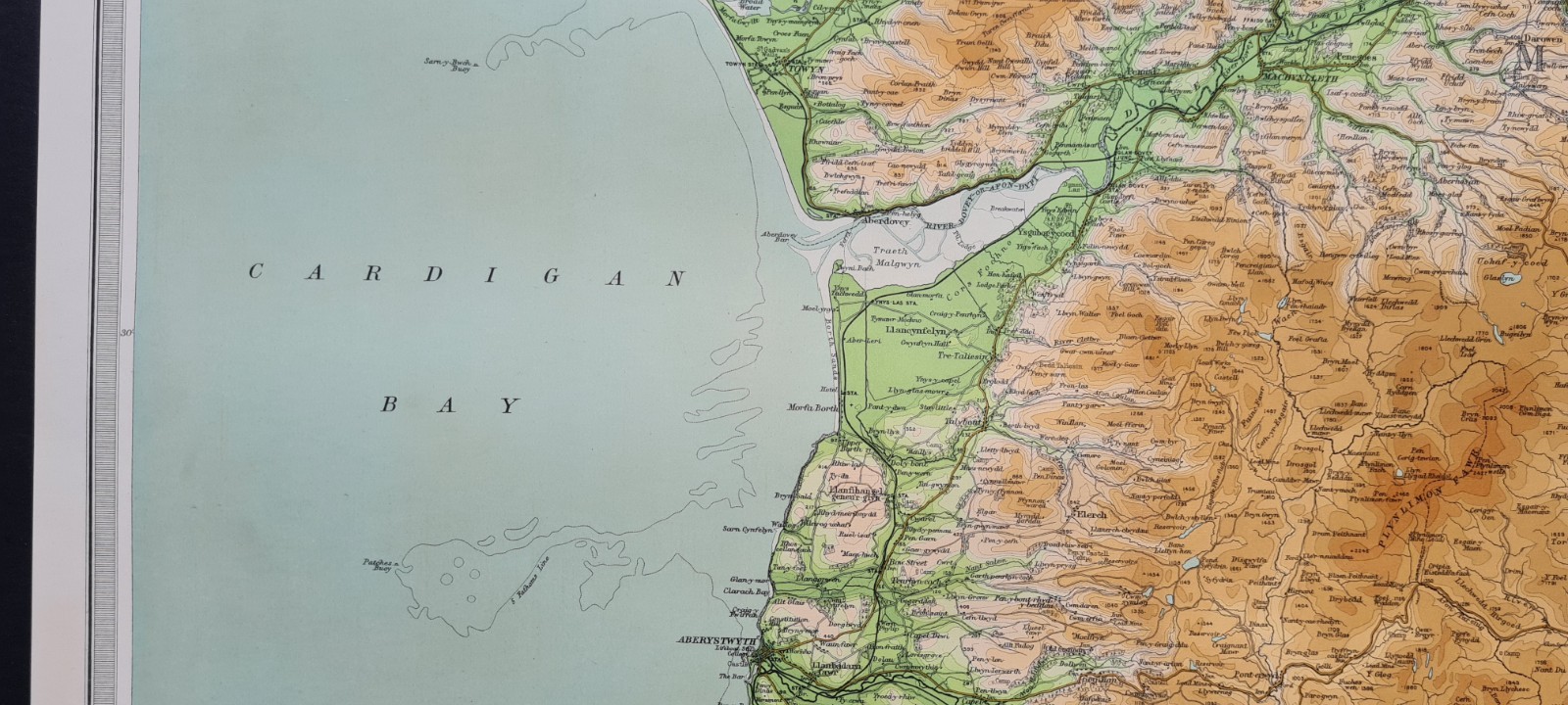 Antique 1903 Map – Aberystwyth – Ceredigion -Machynlleth – Wales – Bartholomew