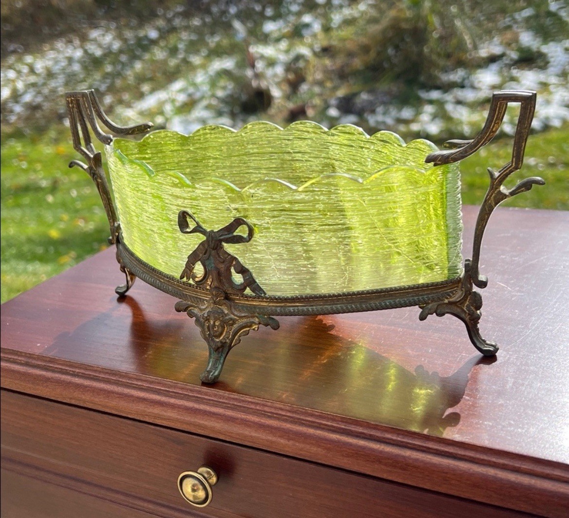 Antique French Ormolu & Loetz Style Glass Centerpiece Bowl Jardiniere Empire