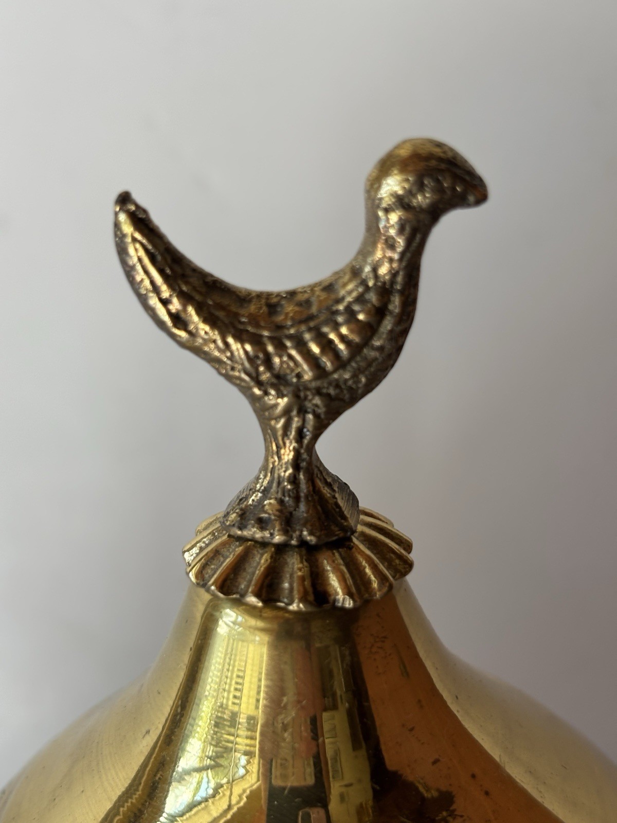 Large Brass Teapot Bird Handle Jerusalem Collectible Decor Unique Ornate Shiny