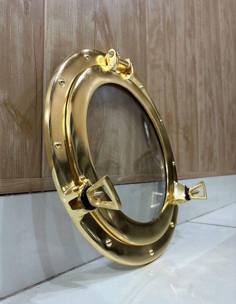 Handmade Aluminum Golden Finish 30 Inch Porthole Mirror Nautical Wall Decor Gift
