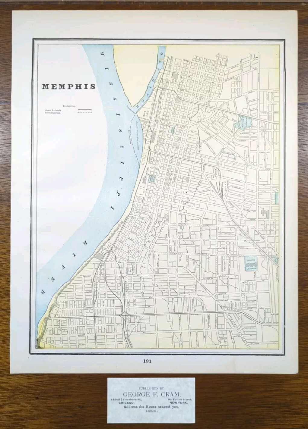 Vintage 1896 MEMPHIS TENNESSEE Map 11″x14 Old Antique Original VICTORIAN VILLAGE
