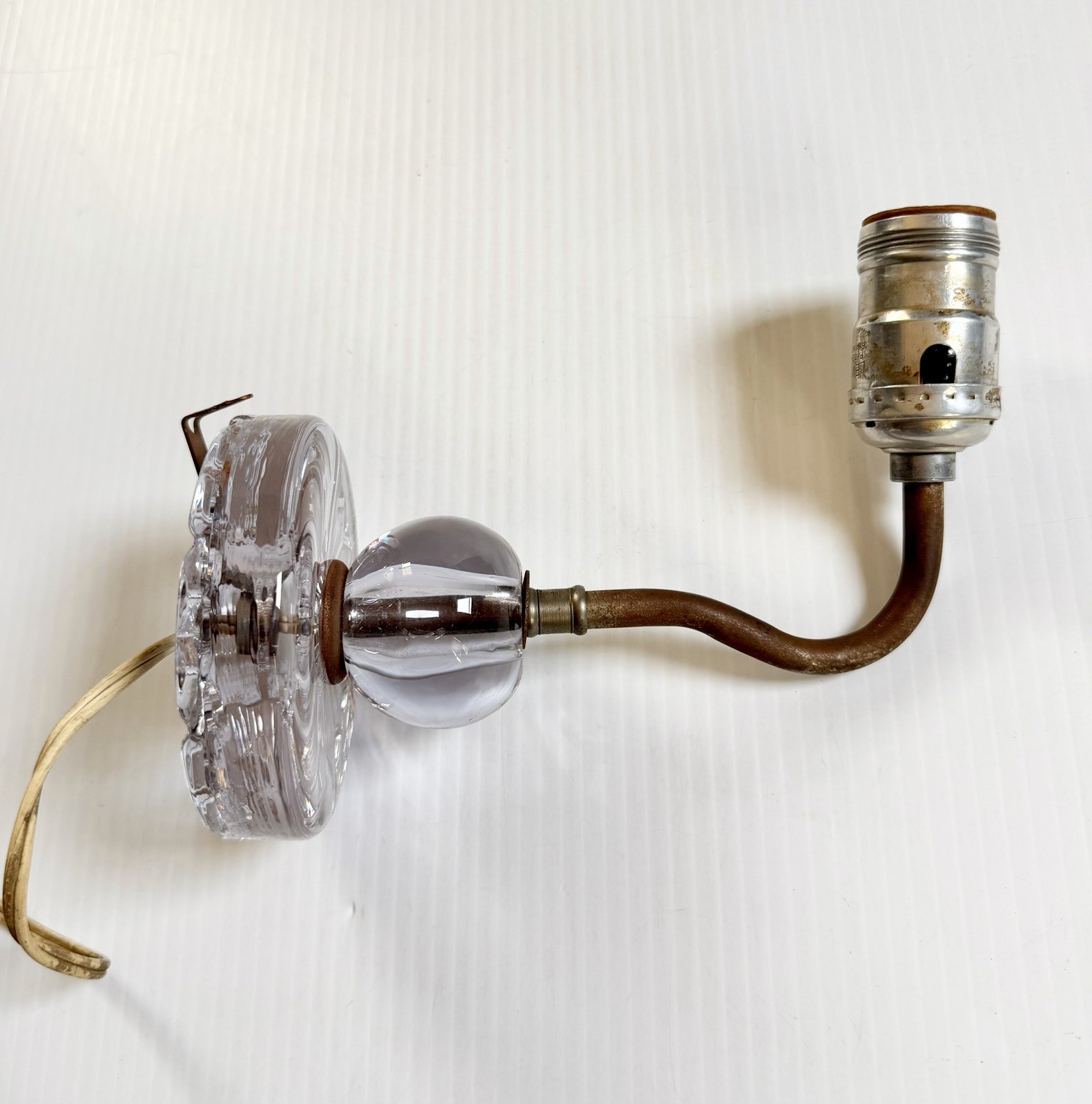 Vintage Wall Sconce Lamp Heavy Thick Glass Base Gooseneck Arm Art Deco READ