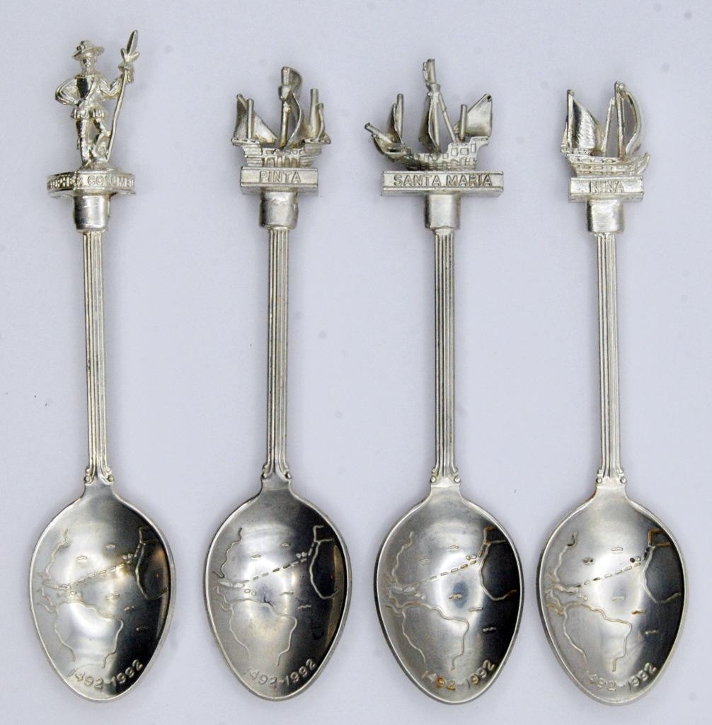 Christopher Columbus Souvenir Silver Plated Set of 4 Spoons WAPW GT. Britain