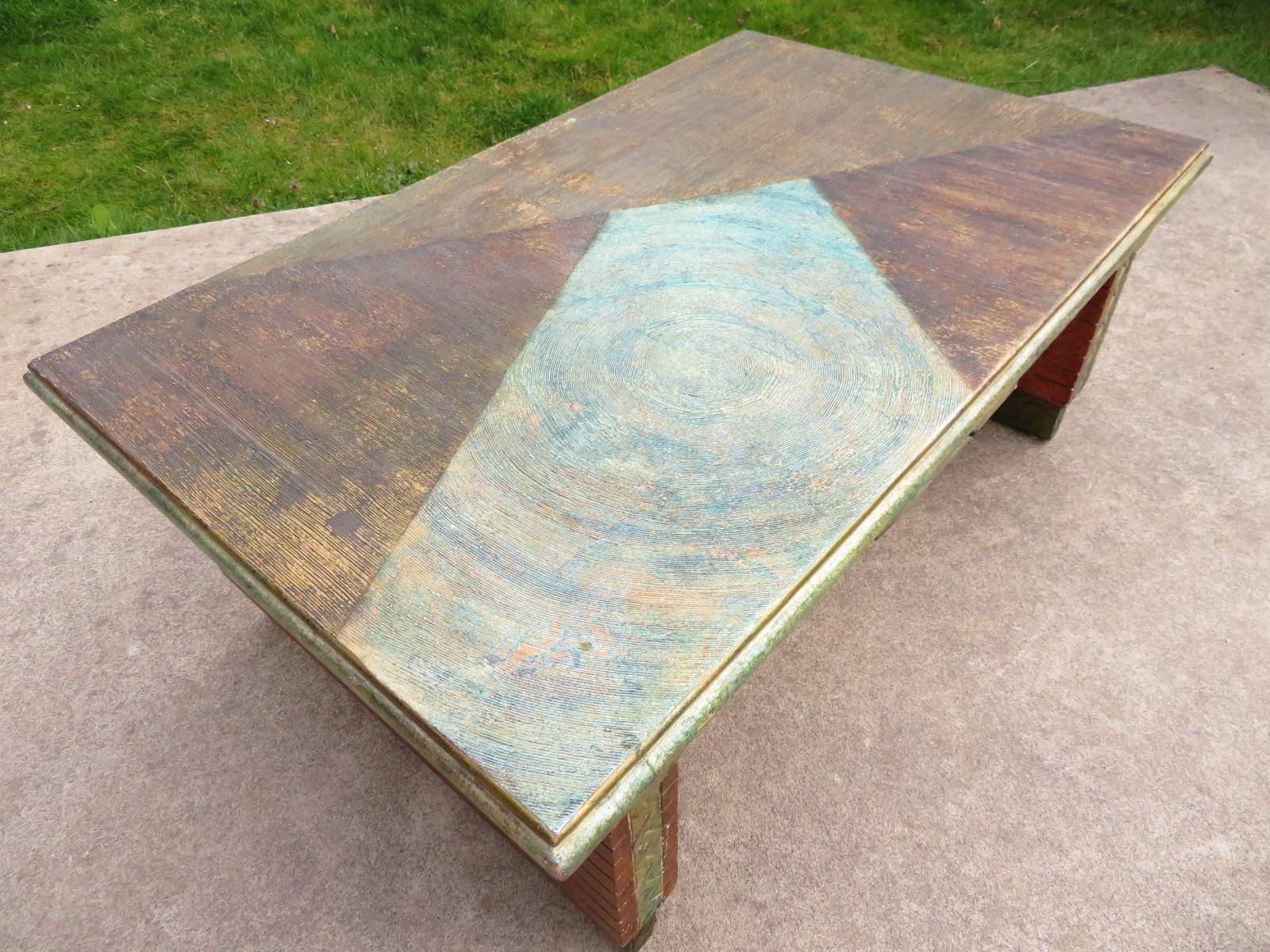 VTG Post Modern DOUBLE DRAWER COFFEE TABLE Textured SCULPTURAL ART Brutalist MCM
