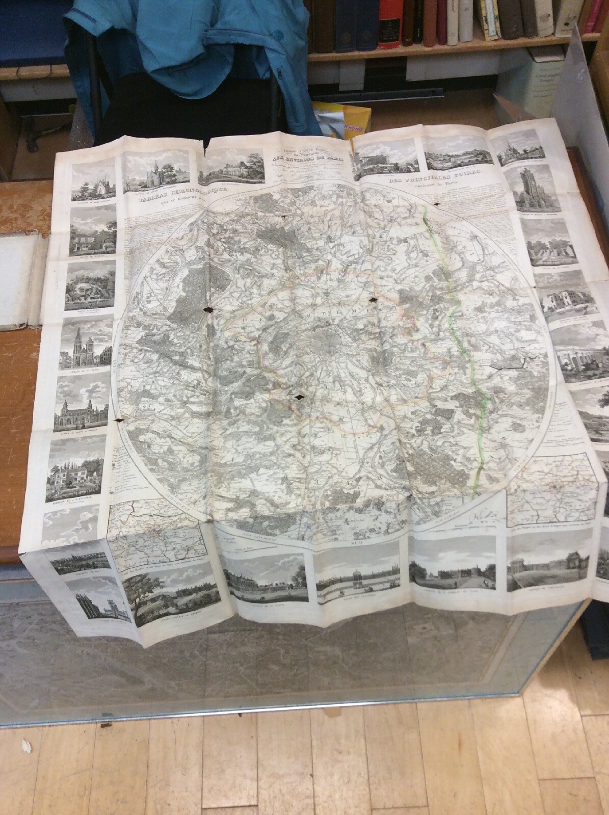 Map Of Paris – 1828 – 33 Inches Tall 32 Wide – Folded Into Hardcover Case