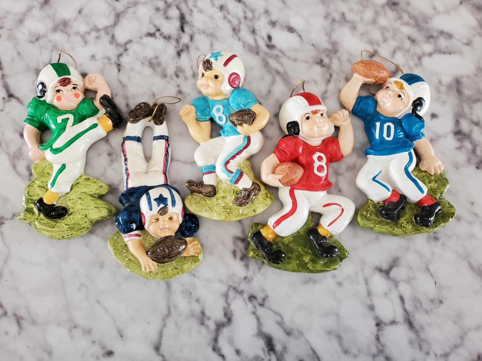 Rare Set of 5 – 1970’s Football Chalkware Wall Decor – FOOTBALL Players – boys