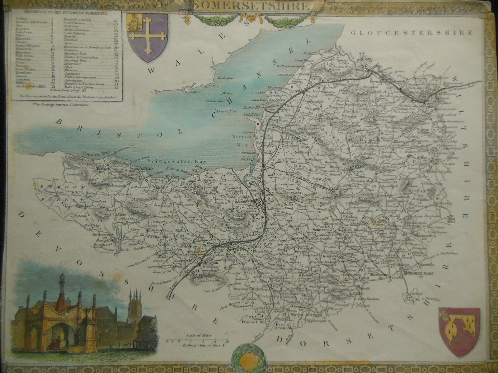 Original Antique SOMERSETSHIRE Map (1840) Moule – English County, Somerset, UK