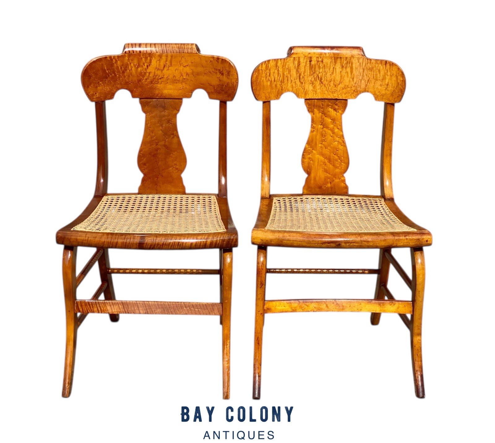 Pair of Antique Tiger Maple & Birds Eye Maple Sheraton Style Chairs