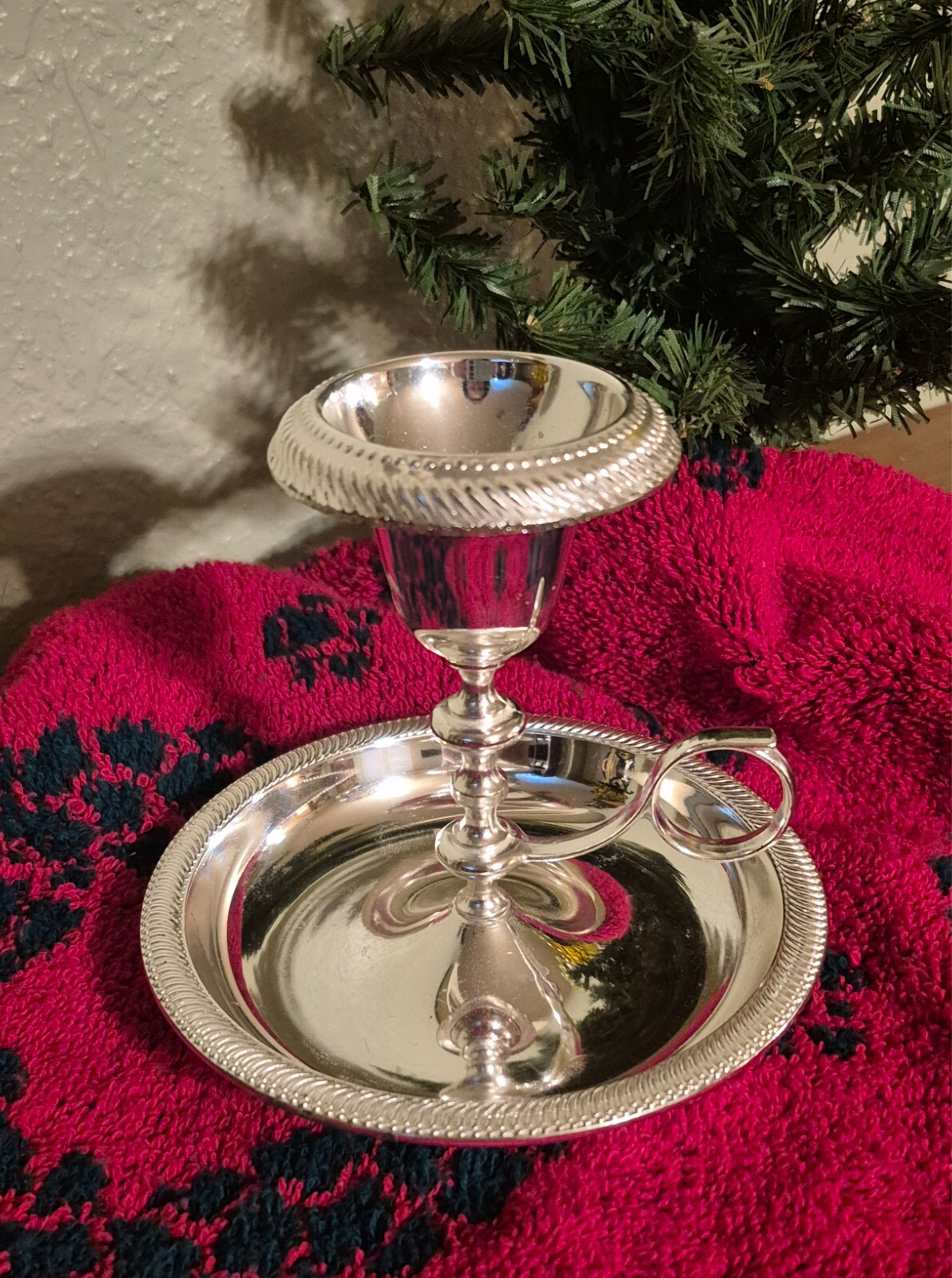 Chamber Stick Style Candle Holder, Silver Plated from England