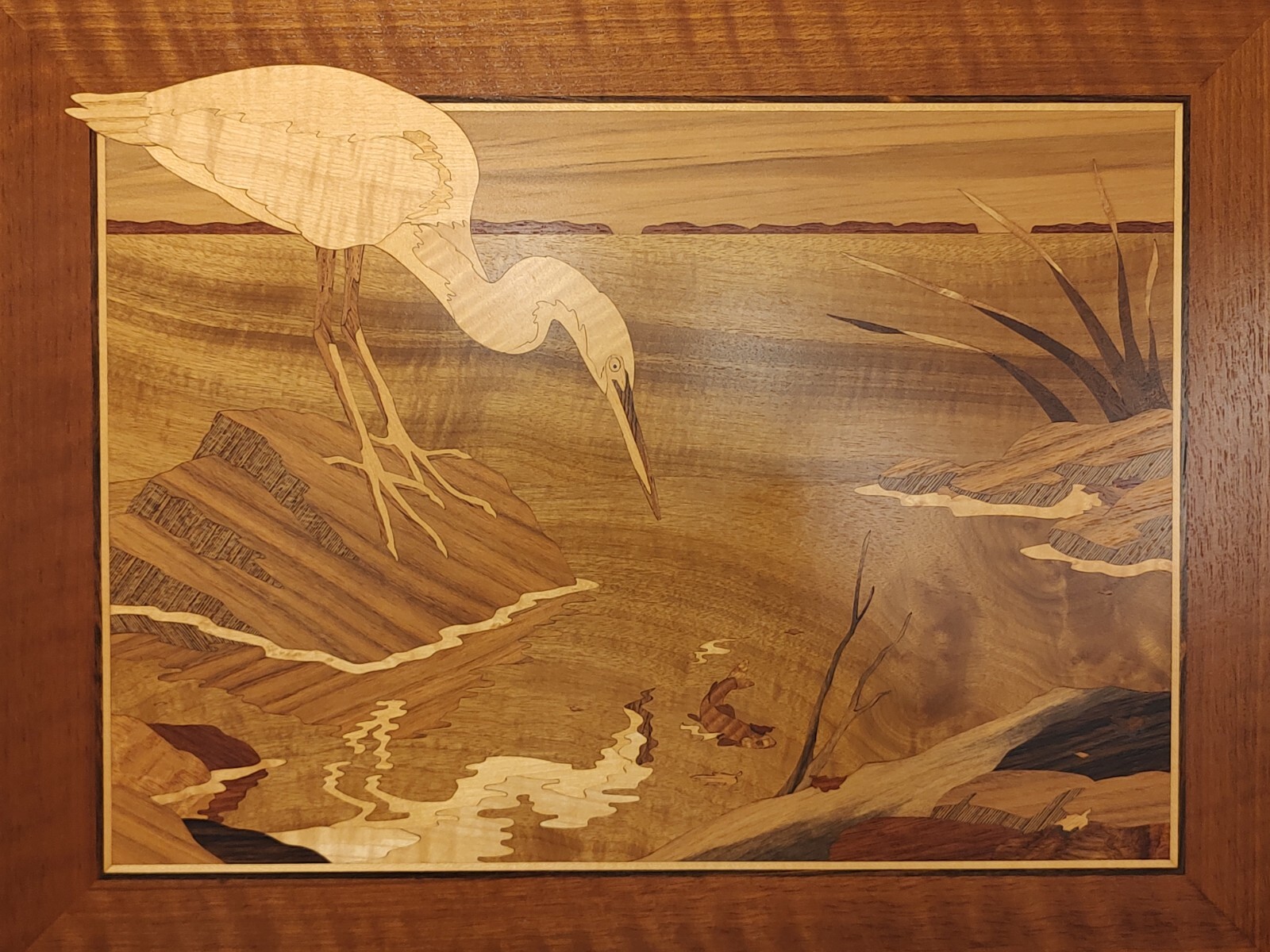 HUDSON RIVER INLAY PICTURE – SHORE LOOKS NICE – WOOD MARQUETRY by NELSON 19 X 24