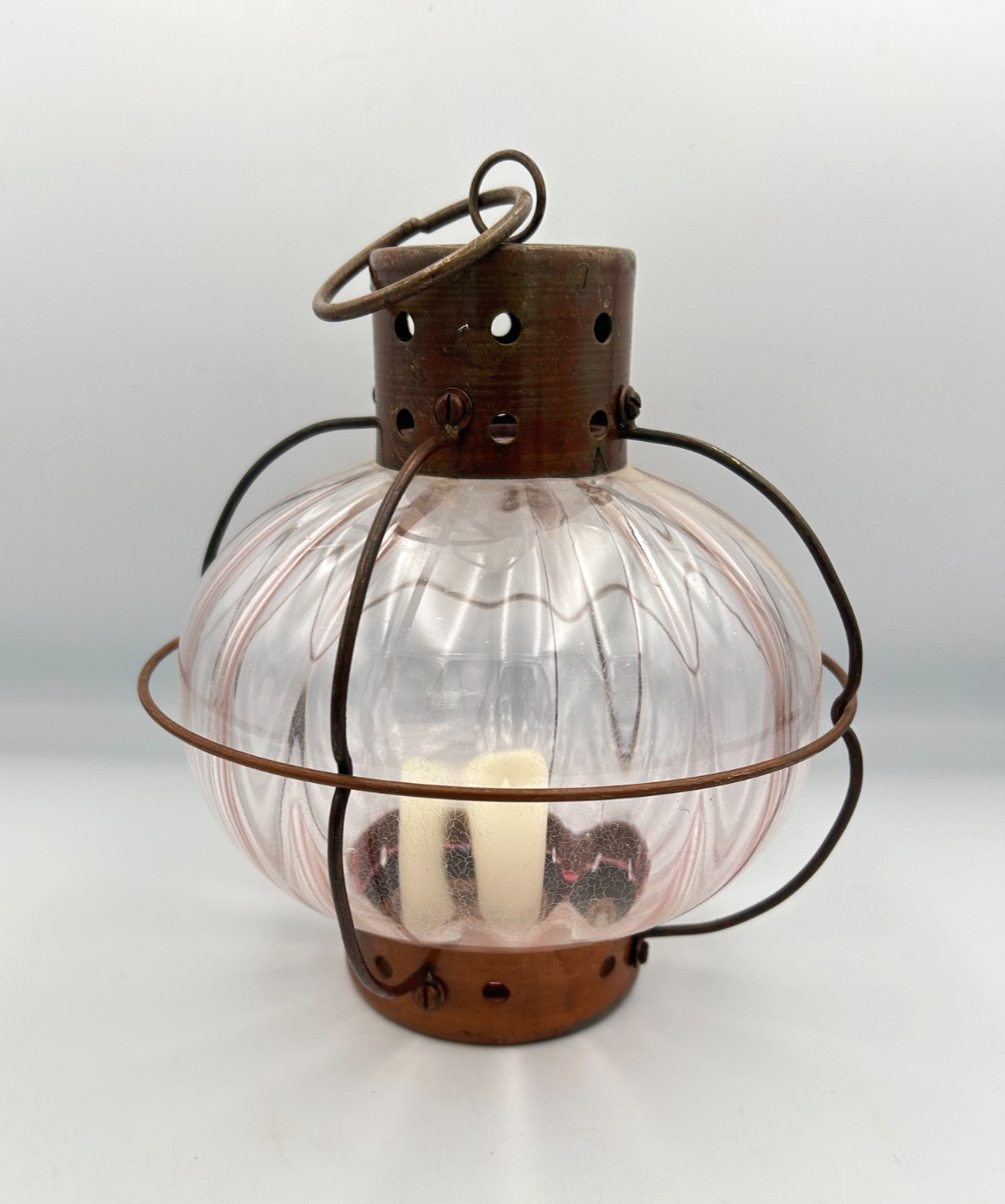 Vintage Nautical Caged Seeded Glass Onion Hanging Candle Lantern Lamp
