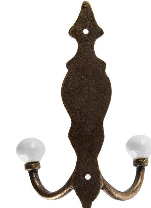 Vintage Brass Porcelain Knobs Double Coat Hanger Wall Mount Hat Towel Hook