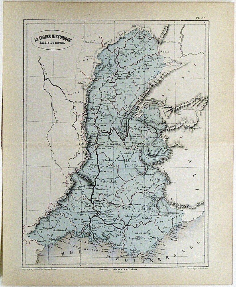 1866 Map of Historical France Hand Colored Lithograph 11.5 x 9.5″