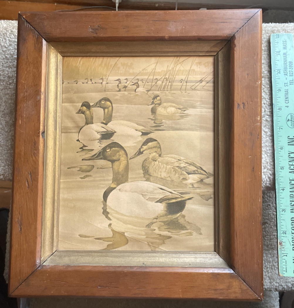 Vintage picture wooden frame nail corners wood back wire hanger no glass