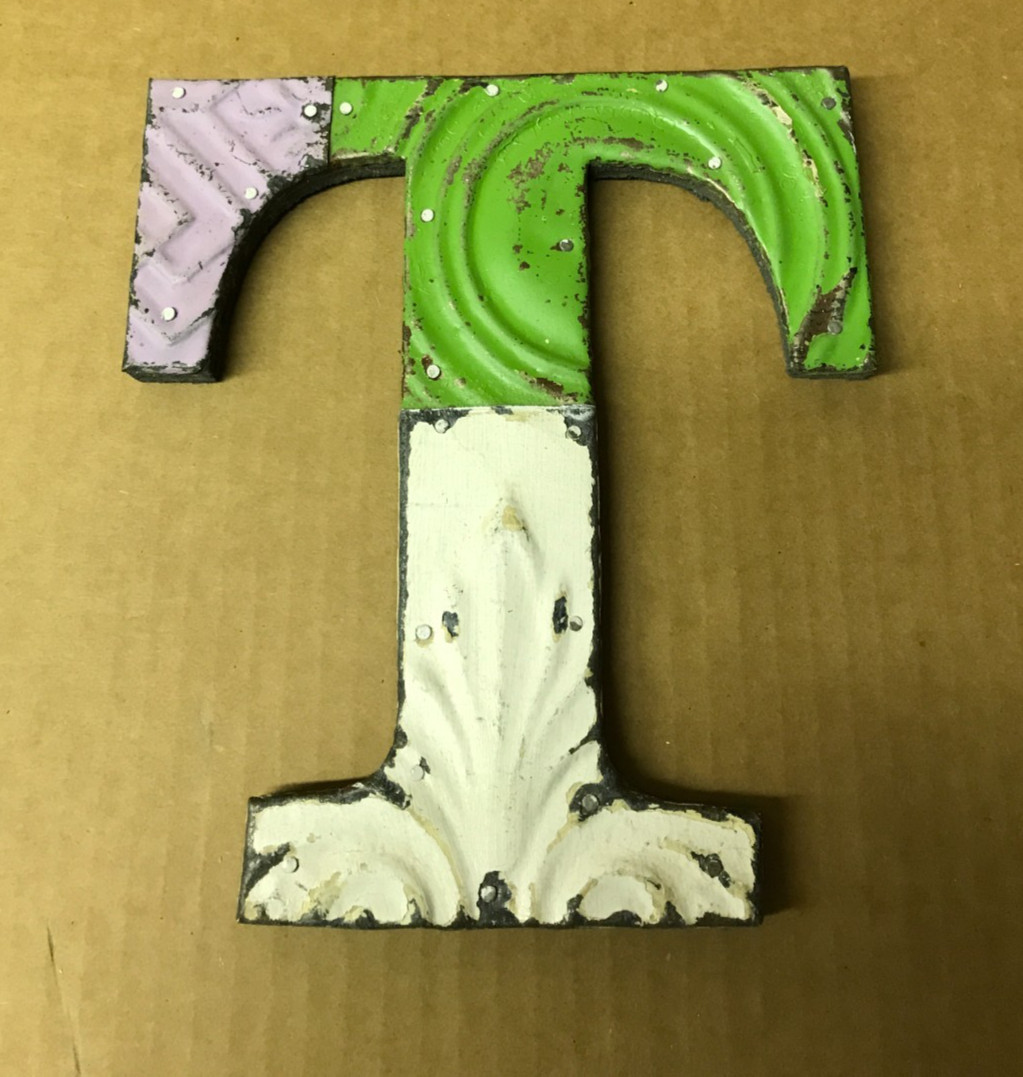 Decorative Salvaged Tin Ceiling 8″ Patchwork Mix Color Letter T Metal 169-26B
