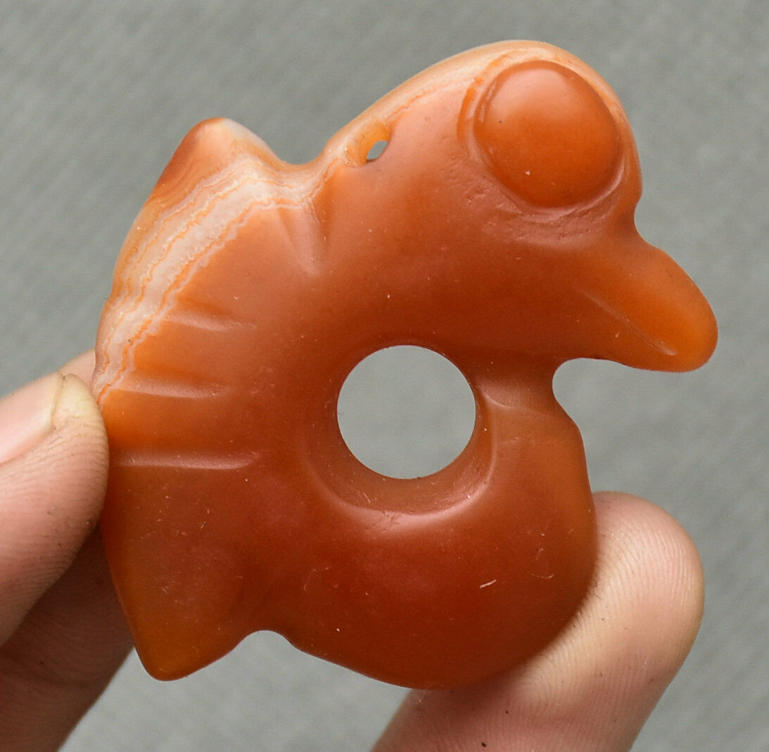 5CM Hongshan Culture Natural Agate Carve Bird Head Yu Pig Long Amulet Pendant