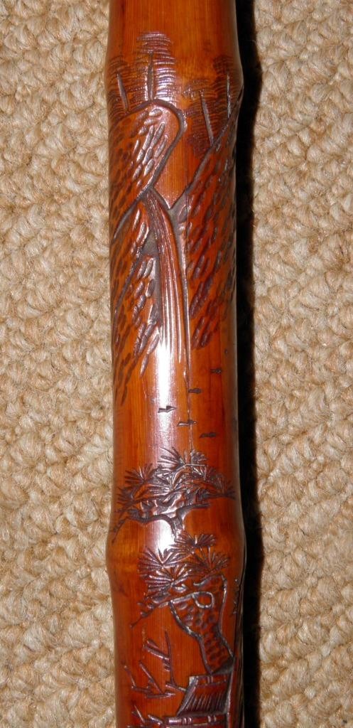 Antique Gadget Concealed Oriental Chinese Bamboo Fishing Rod Walking Stick Cane