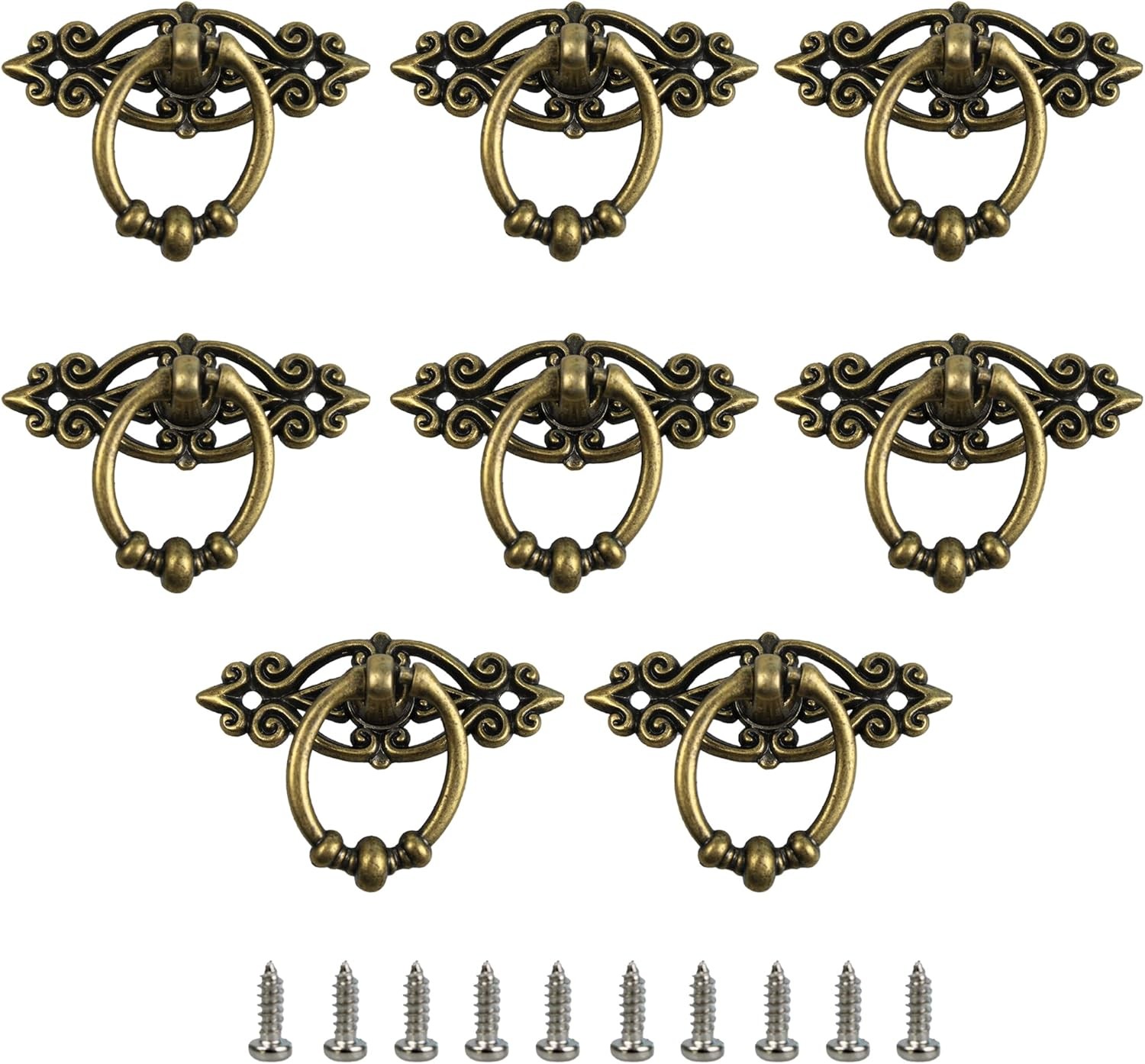8Pcs Antique Bronze Drawer Ring Pulls, 2.5″ Vintage Cabinet Handles Hardware, De