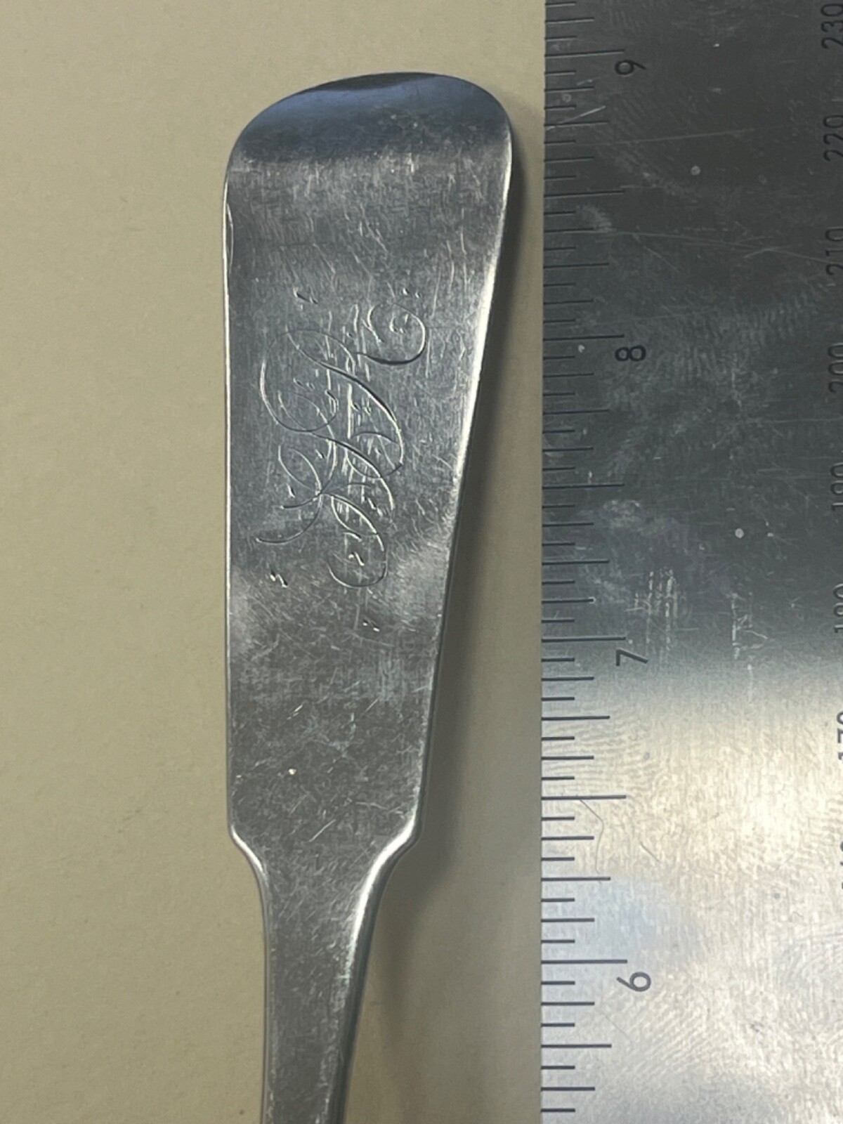 c.1820 Newport Providence RI Samuel Mumford coin silver table serving spoon 9”