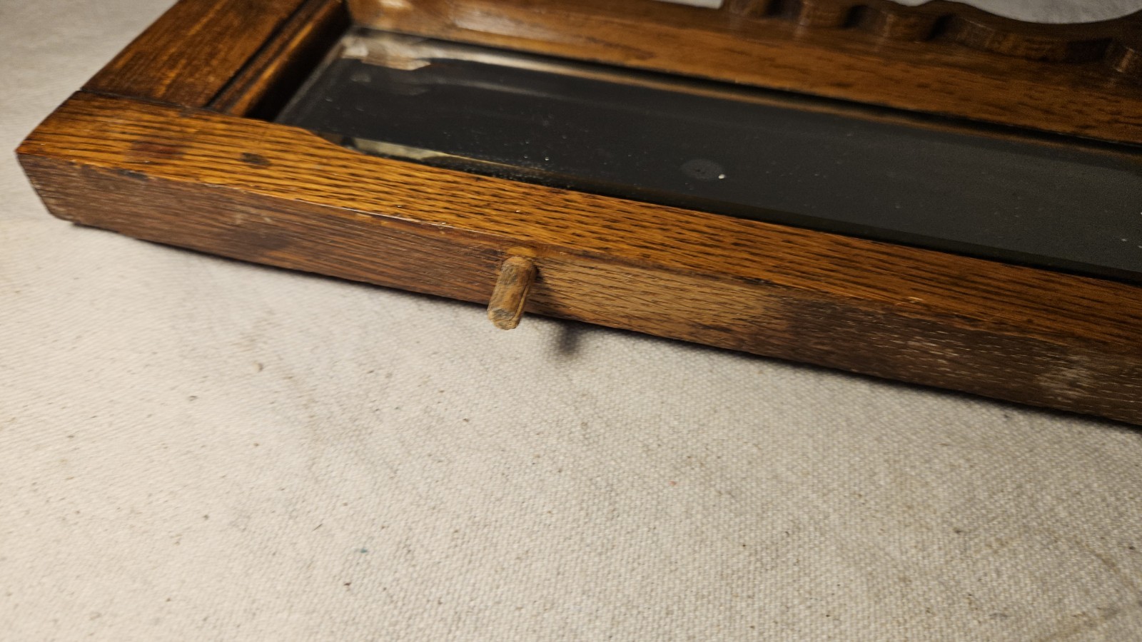 Antique Victorian Carved Oak Furniture Topper Pediment Beveled Glass Mirror