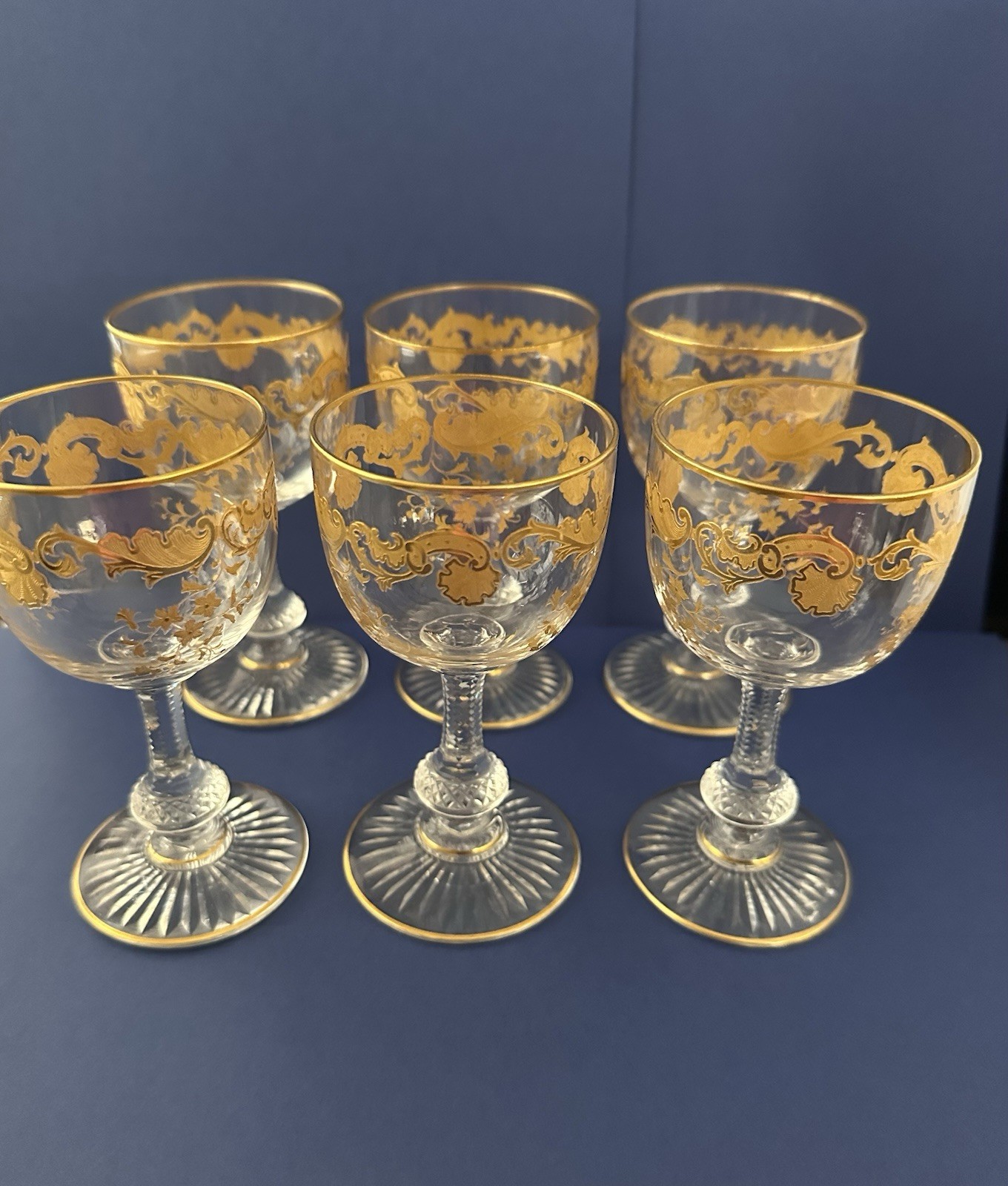 Saint-Louis France Crystal Massenet Clear Gold Wine Glasses Set Of 6 4 5/8″