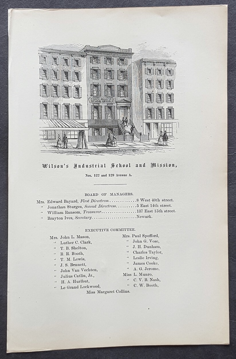 1869 Valentine Antique Print Wilsons Industrial School, Avenue A, New York City