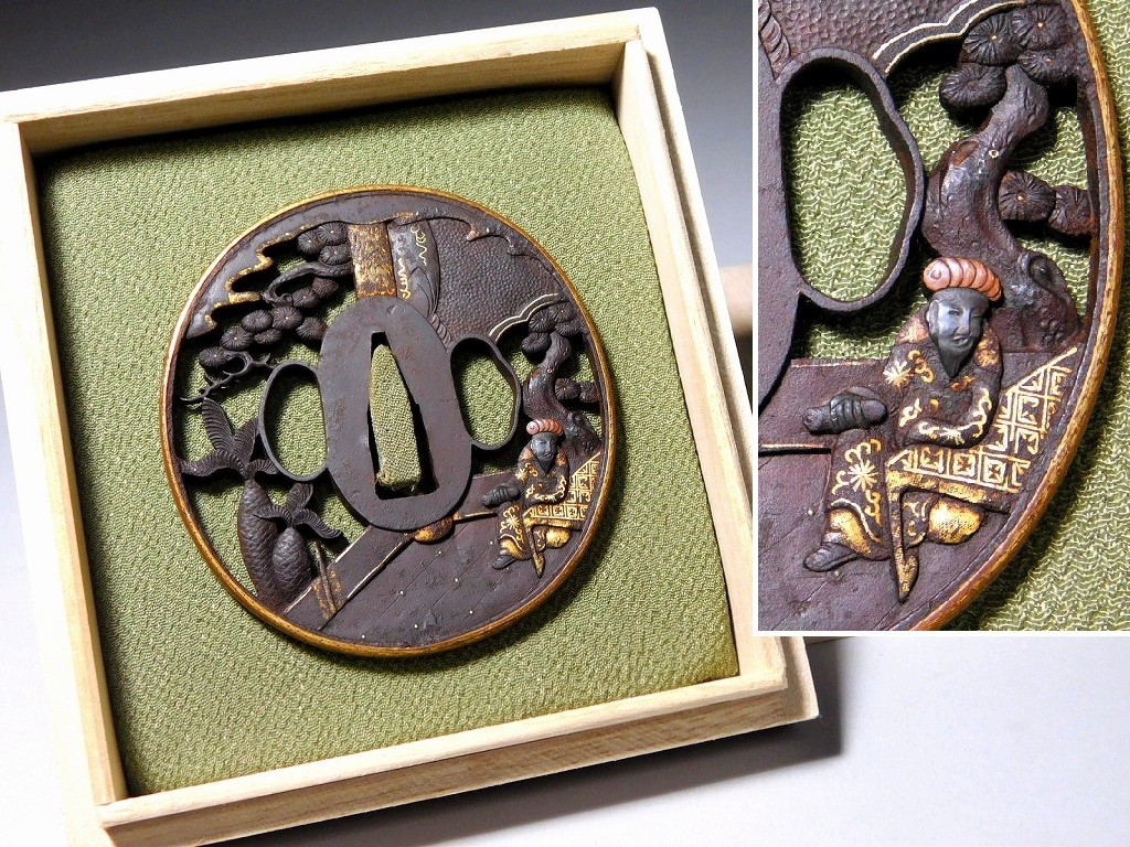 Three Kingdoms Chinese Story Design Hikone School 鍔 Tsuba Edo era tsuba antique
