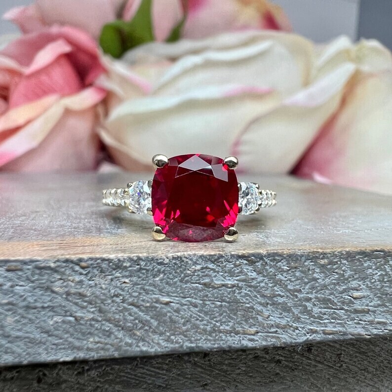 2.50 Ct Natural Ruby Diamond Engagement Wedding Ring 14K Solid White Gold Size 8