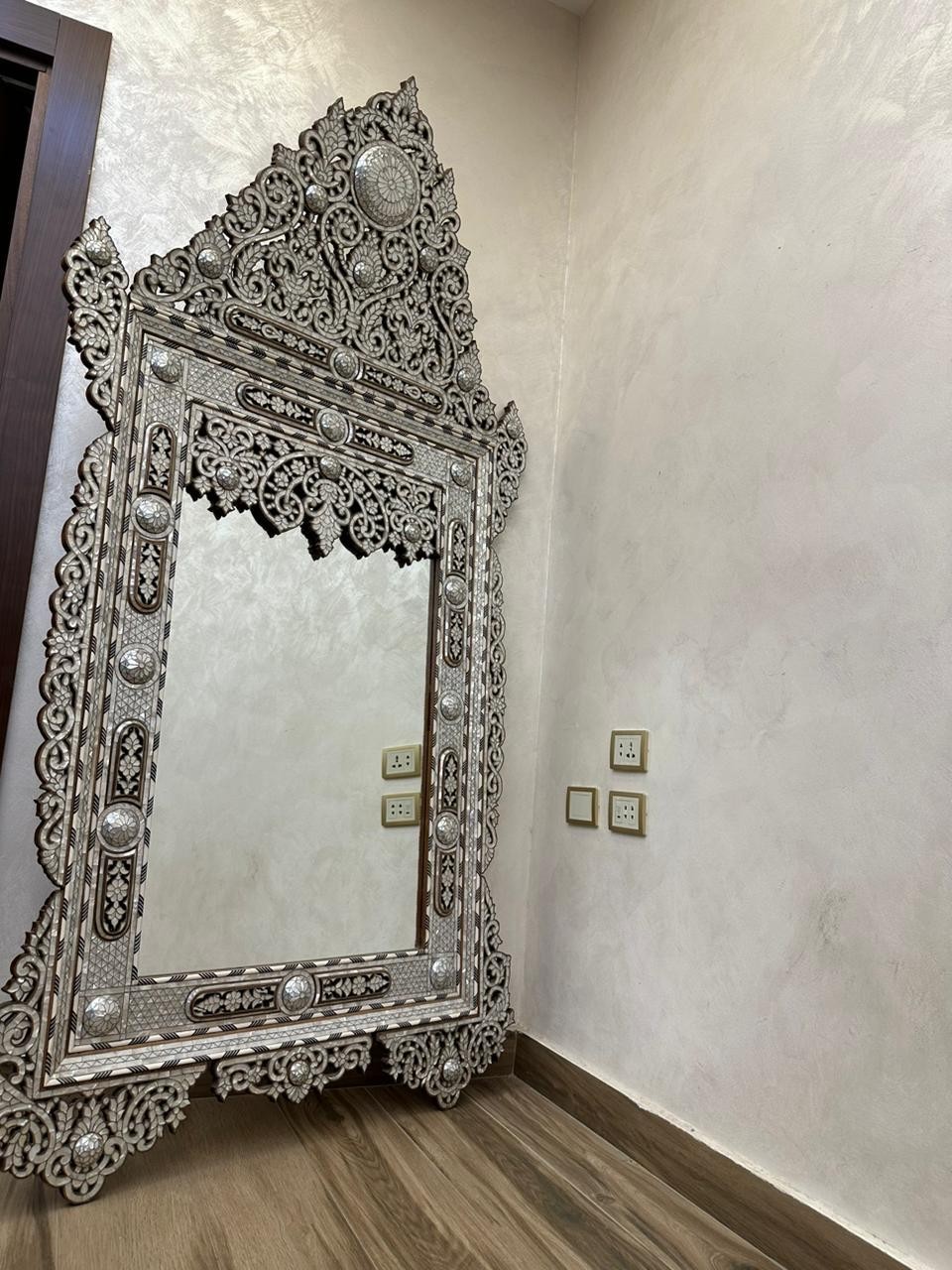 RARE Vintage 83” Syrian Mother of Pearl Inlay Mirror – Handcrafted Masterpiece