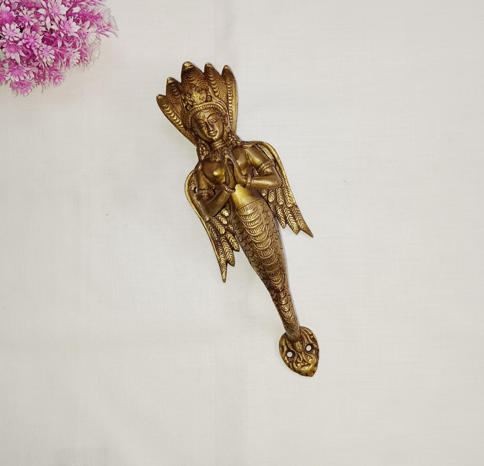 11″ Inches Mermaid Door Handle Brass Namaste Pose Snake Lady Door Pull CA144