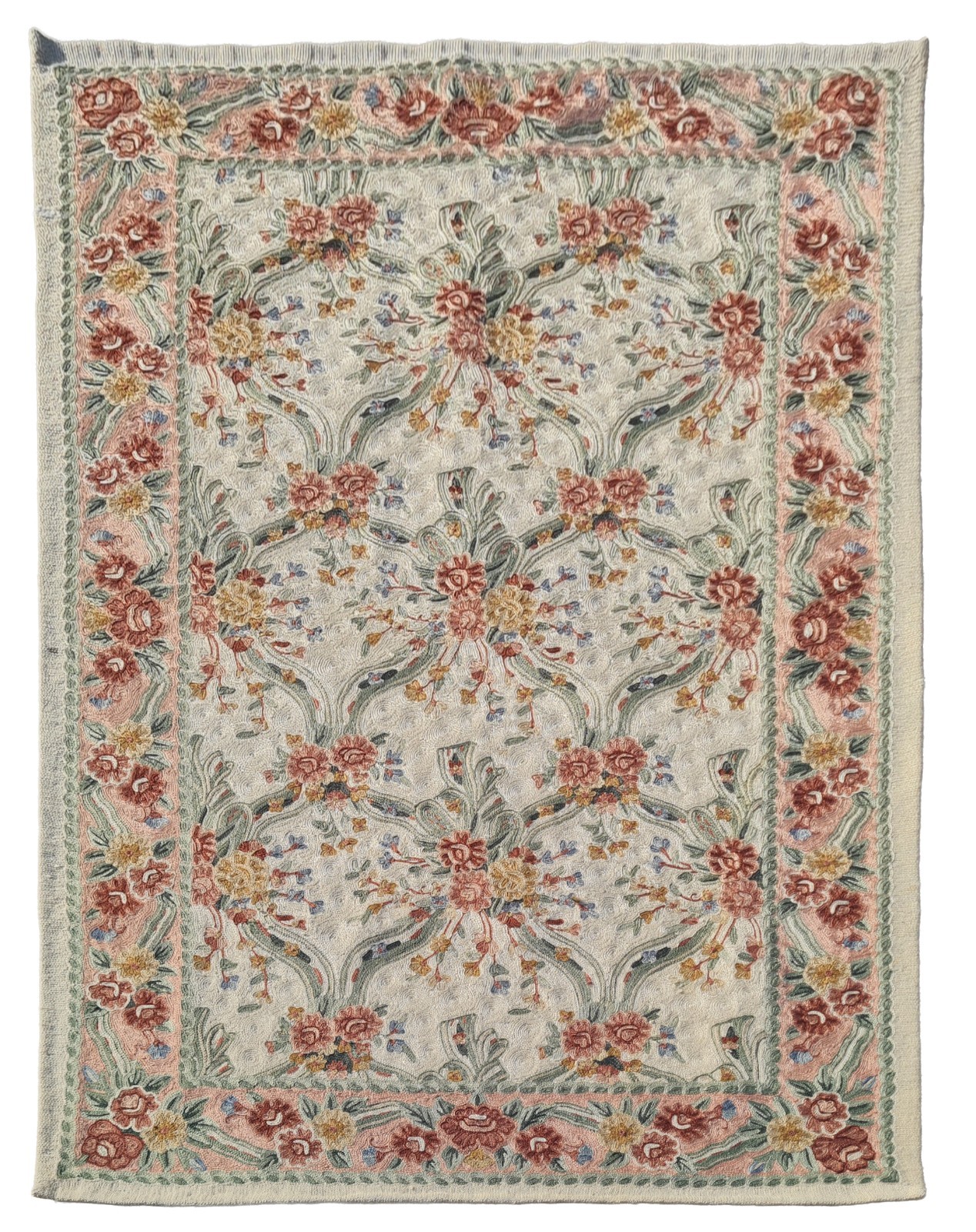 Rare Hand Embroidered Needlework Vintage Kashmiri Textile Wall Hanging 5 x 3 Ft