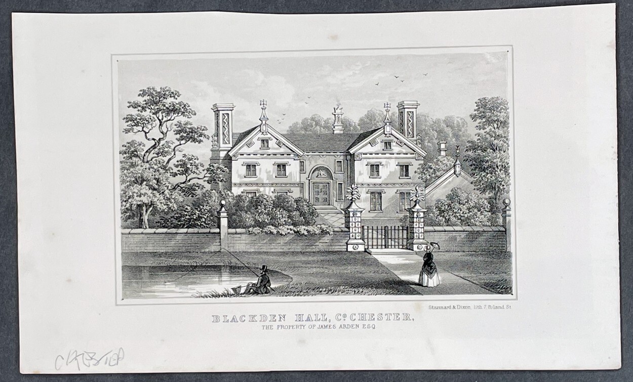 1855 Stannard & Dixon Antique Print Blackden Hall, Blackden, Cheshire, England
