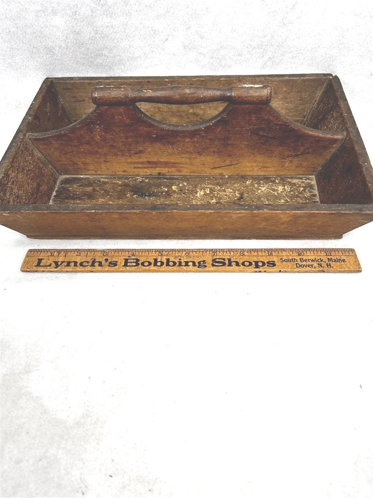 antique knife flatware tote tray box wooden hand made kitchen original 19thc