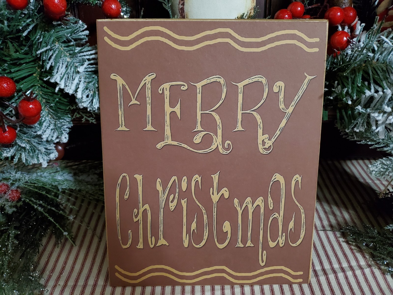 OLD PRIMITIVE VINTAGE COLONIAL STYLE MERRY CHRISTMAS SCRIPT POTTERY REDWARE SIGN