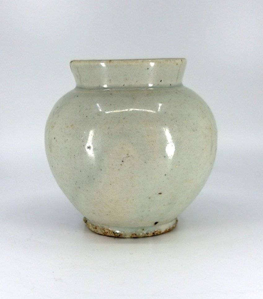 Antique Korean White Glazed Porcelain shaped Moon Jar Joseon, 18th Century