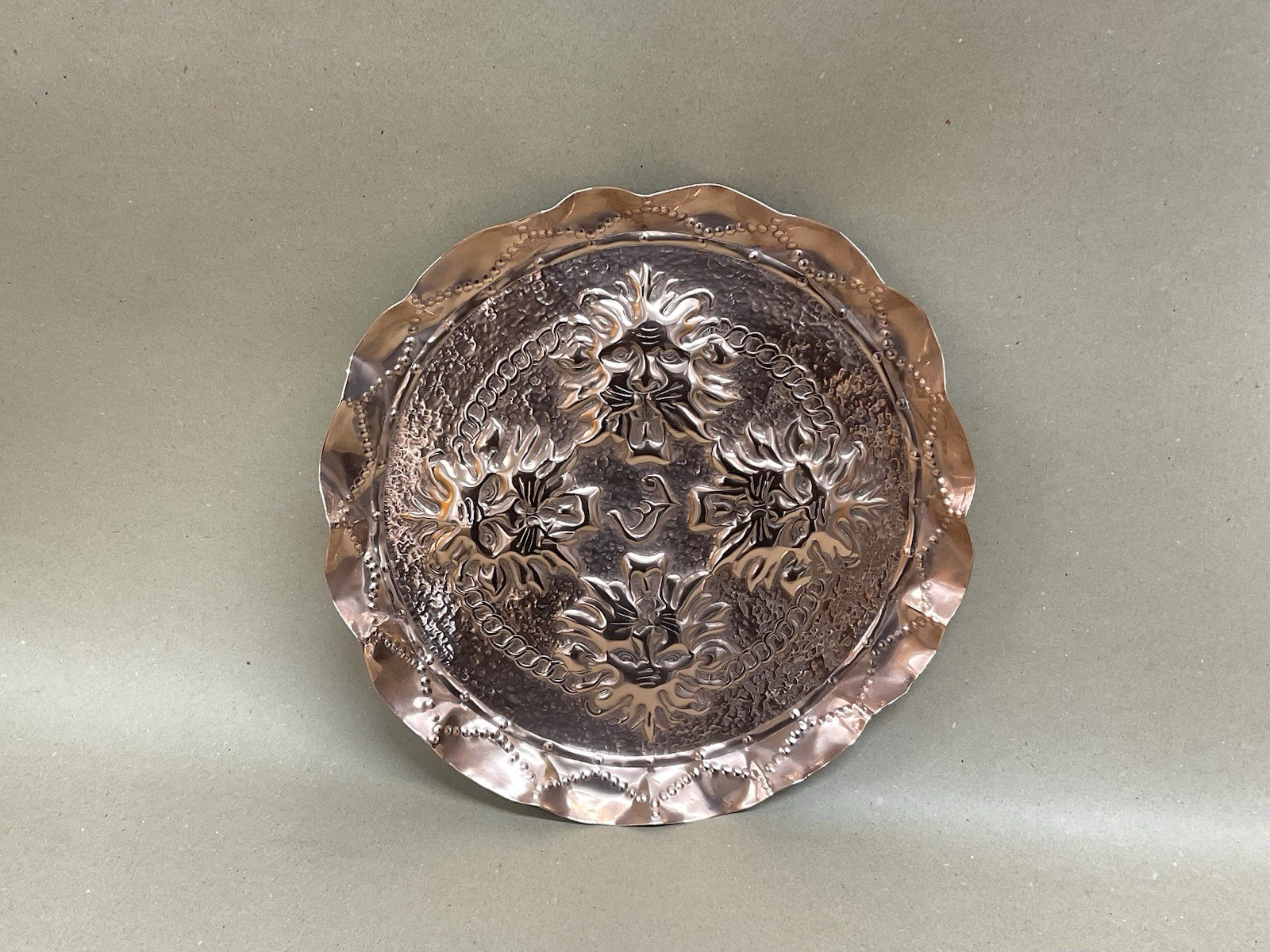 Arts And Crafts Repousse Copper Tray Green Man Antique Victorian C1890