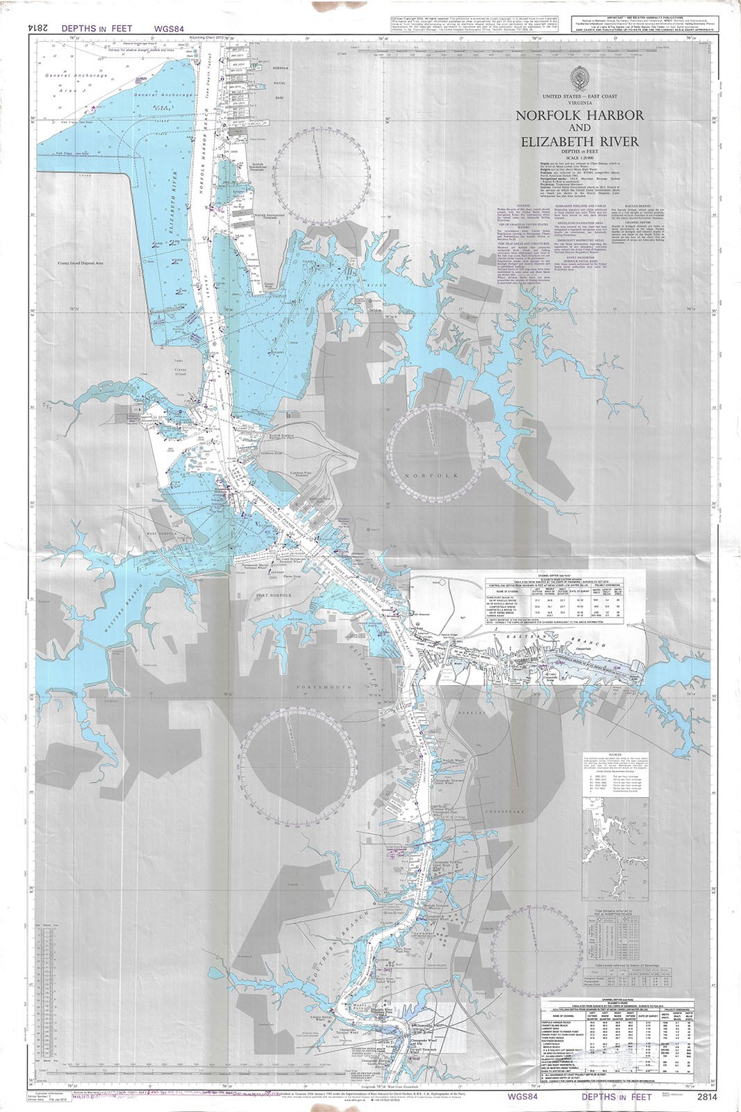 2814 Norfolk Harbor Elizabeth River US East Coast Virginia Chart Map Admiralty