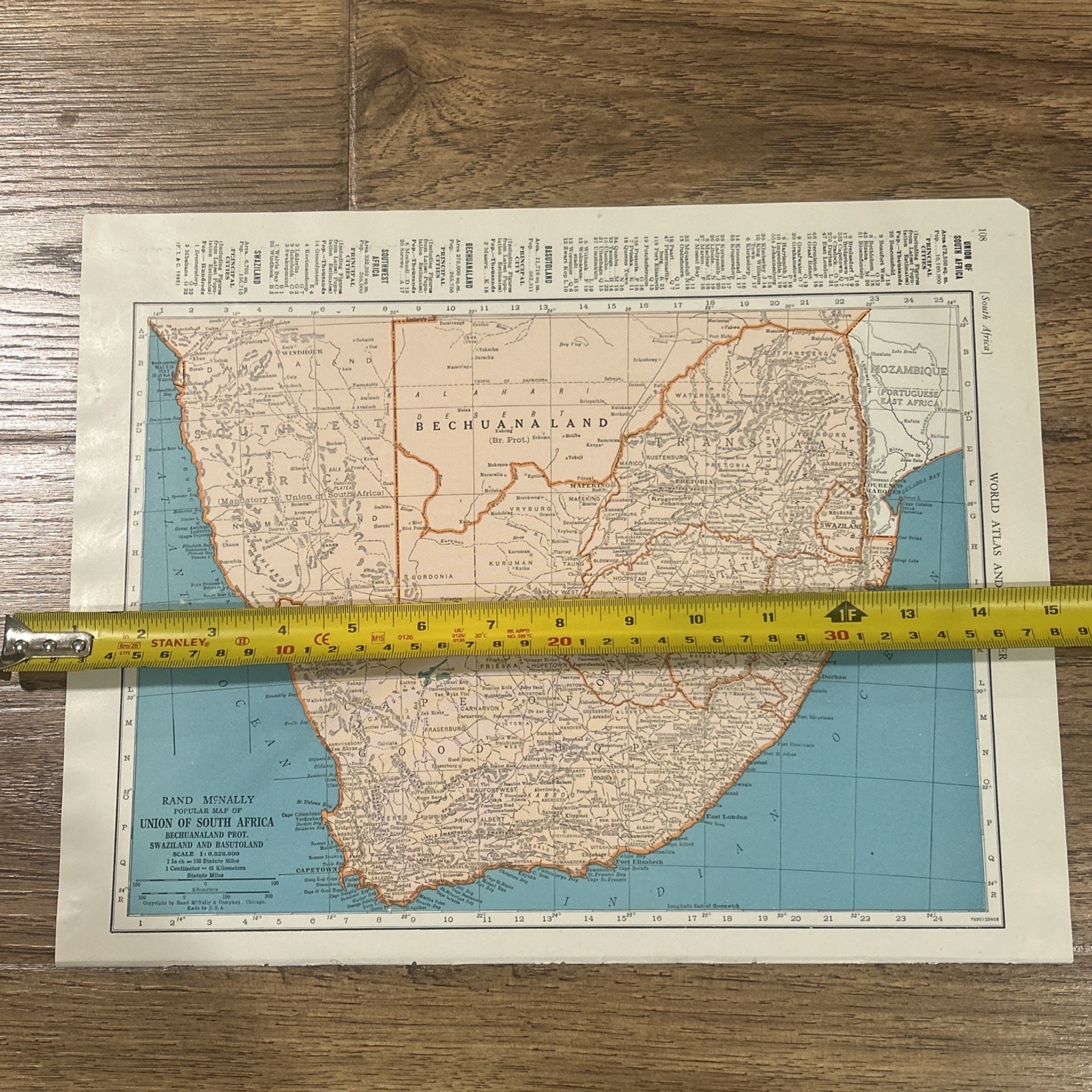 Antique 1944 Map Of Union Of South Africa 14”x11”