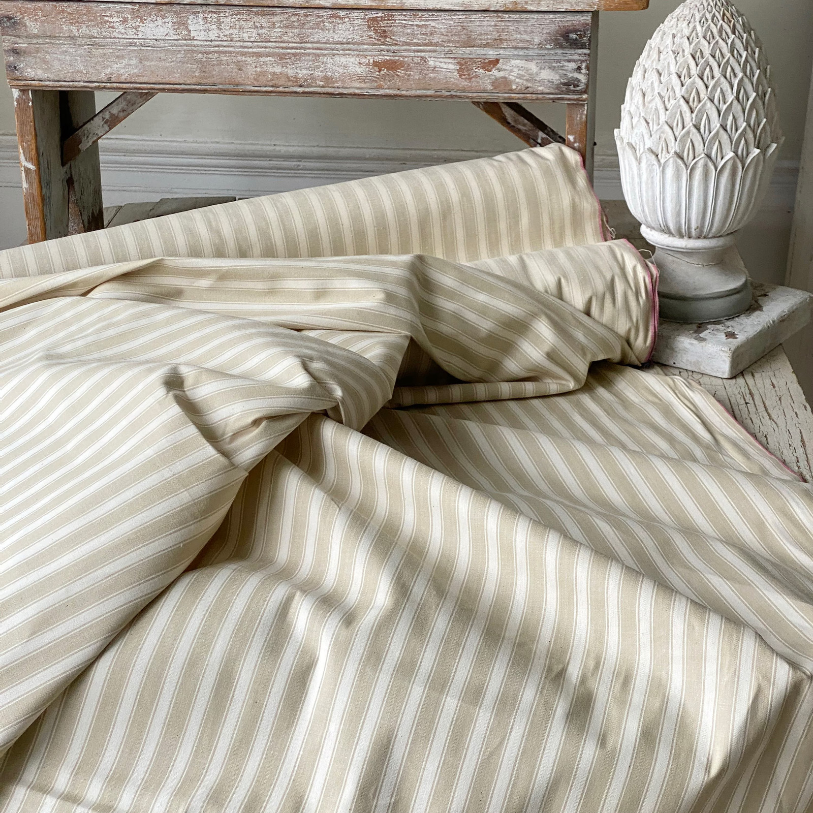 PER YARD MULTIPLES Bolt Striped stripes unused Vintage French ticking beige str