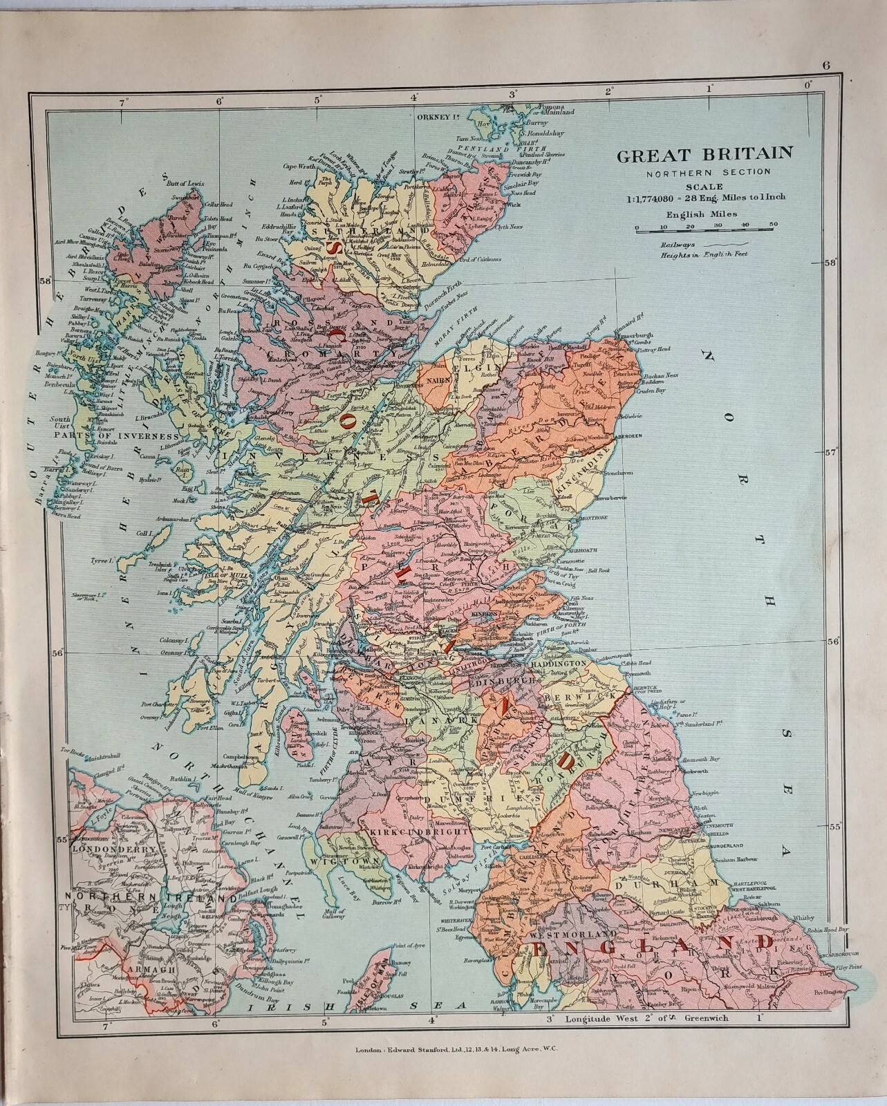 1926 MAP GREAT BRITAIN NORTHERN SECTION SCOTLAND HEBRIDES ABERDEEN FORFAR FIFE