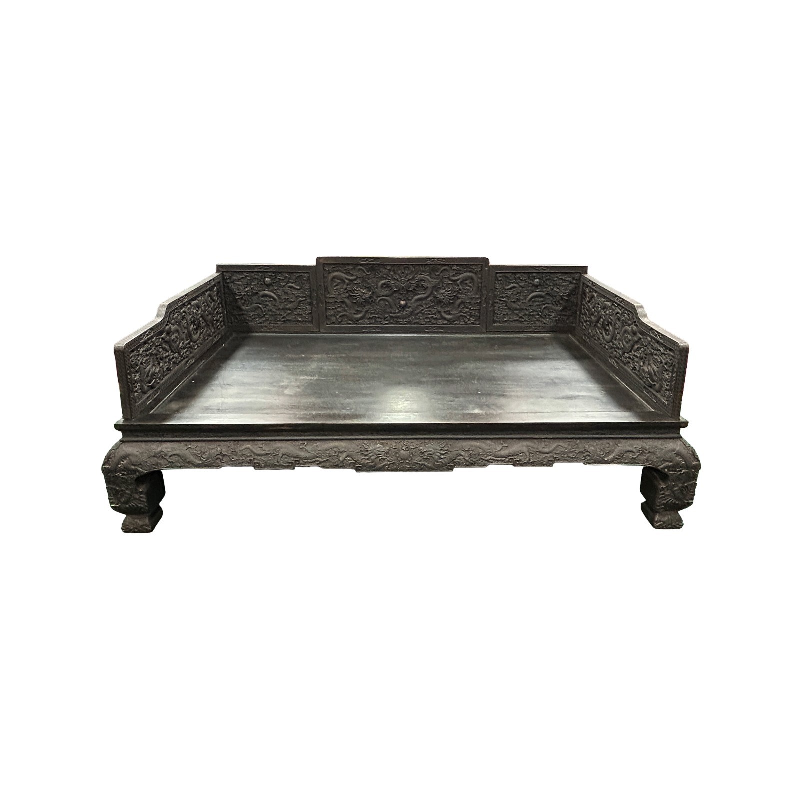 Oriental Dragon Relief Motif Solid Dense Tan Wood Luohan Daybed ws4970