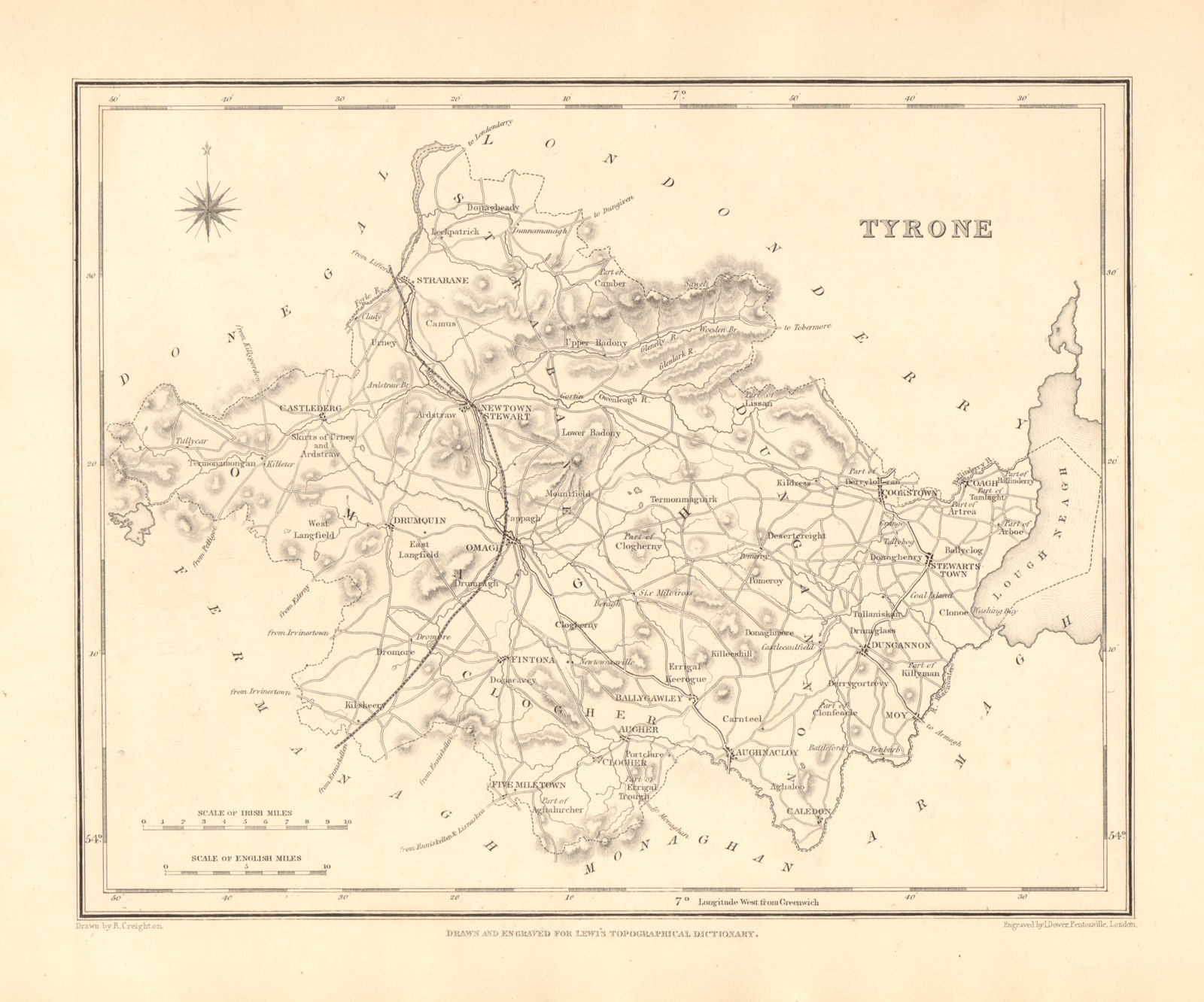 COUNTY TYRONE antique map for LEWIS by CREIGHTON & DOWER – Ulster 1846 old