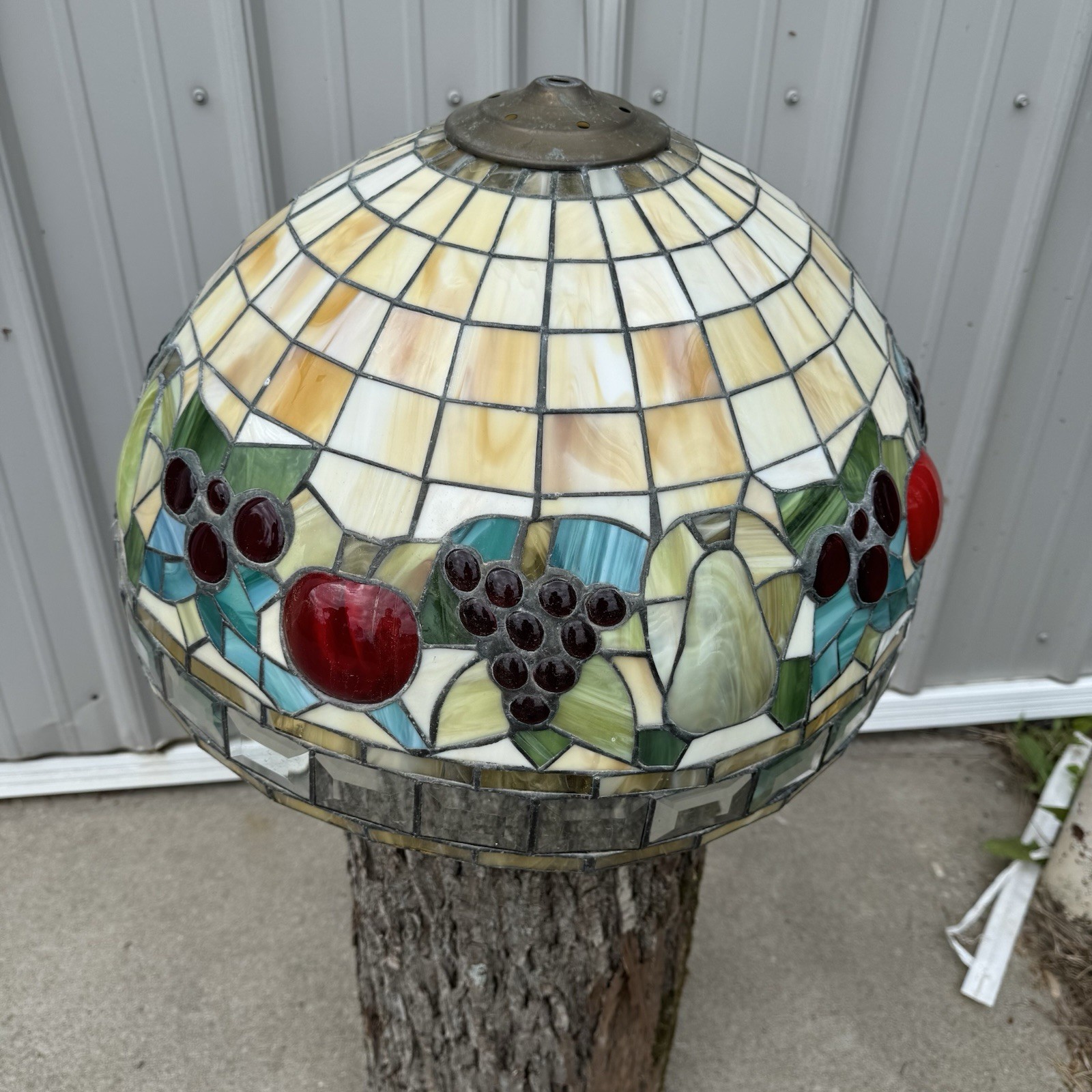 Vintage 70s Tiffany Style Fruit Chandelier Pendant Desk Shade Art