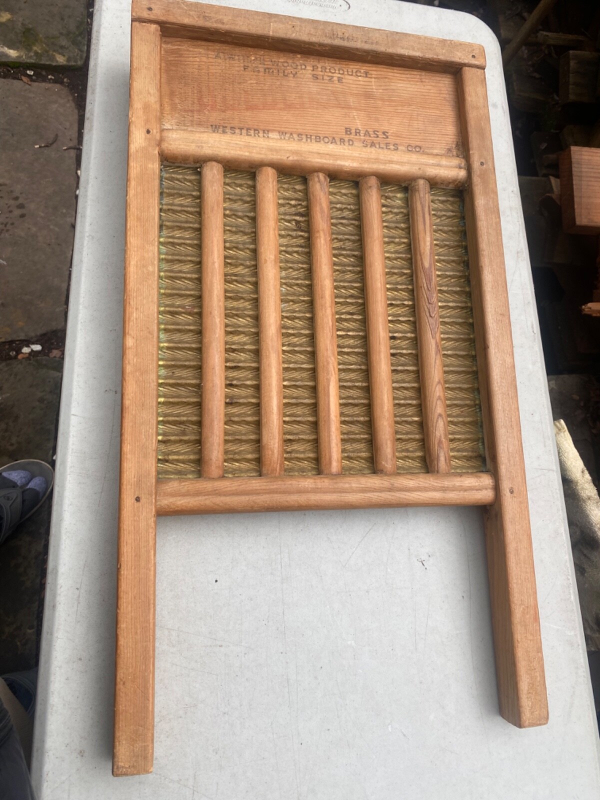 Vintage White Wood product family size brass Western washboard sales co. Chicago